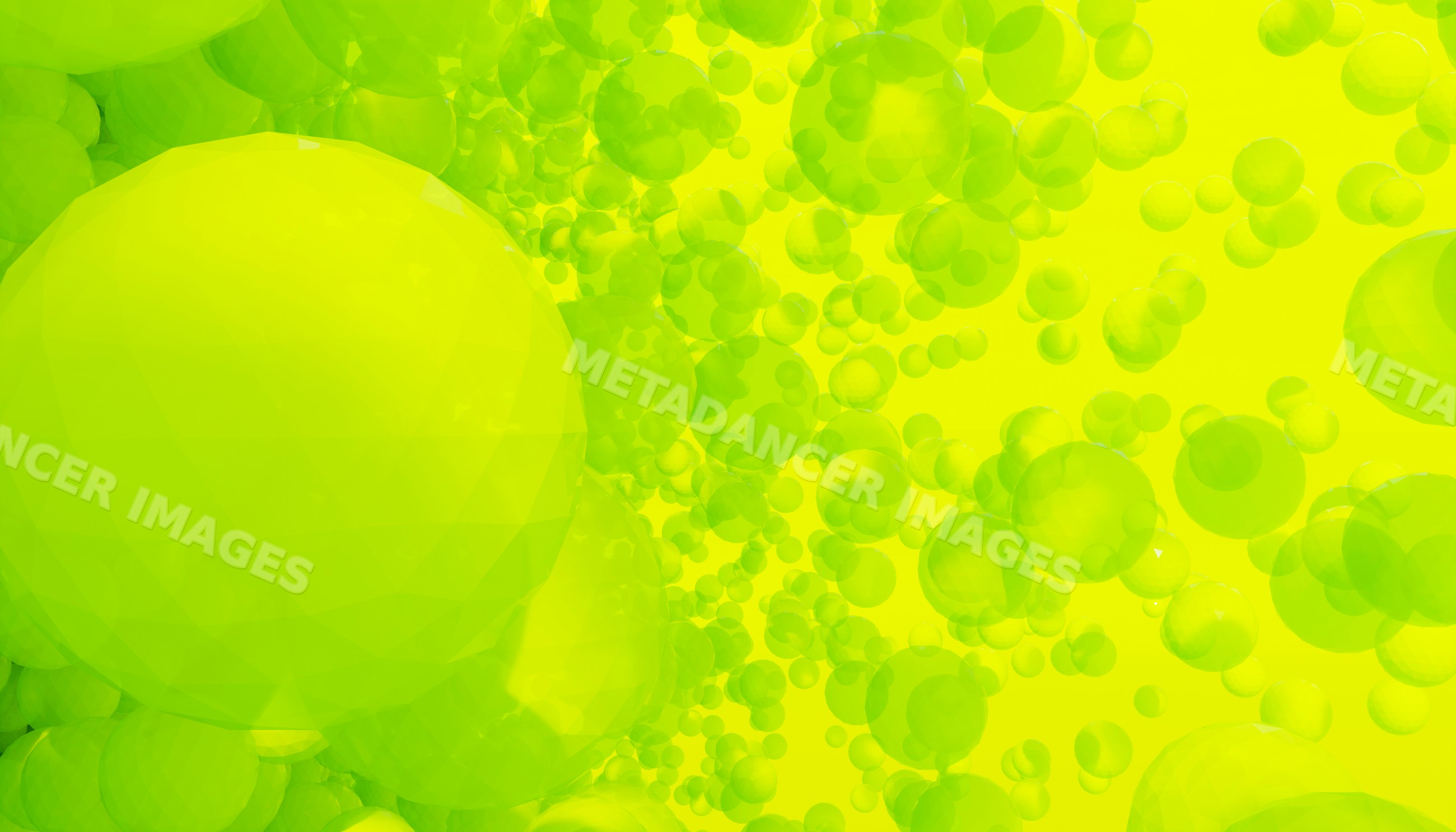Digital 3d yellow transparent spheres floating in an abstract pattern