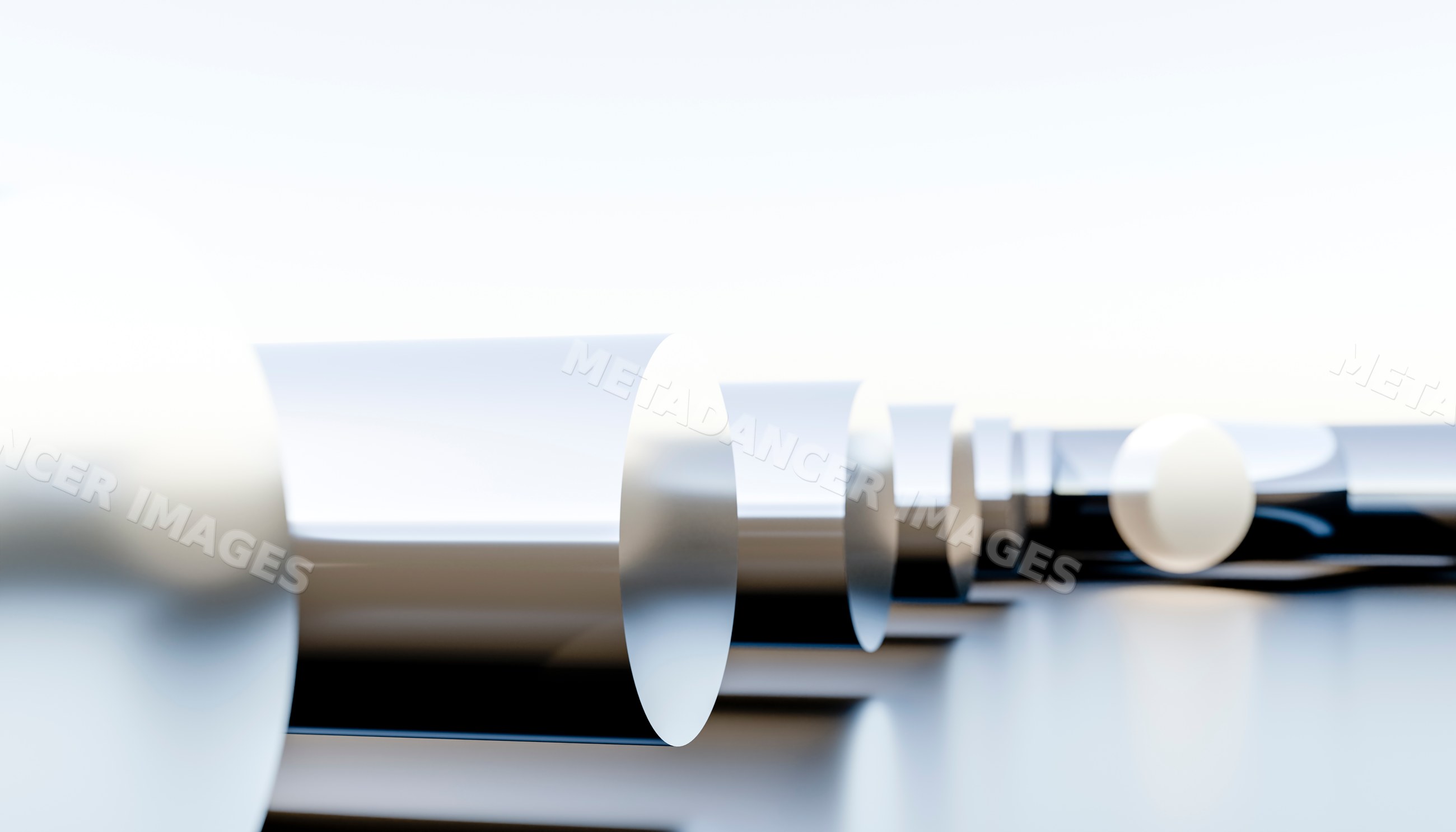 Abstract arrangement of Black and white metallic cylinder sections