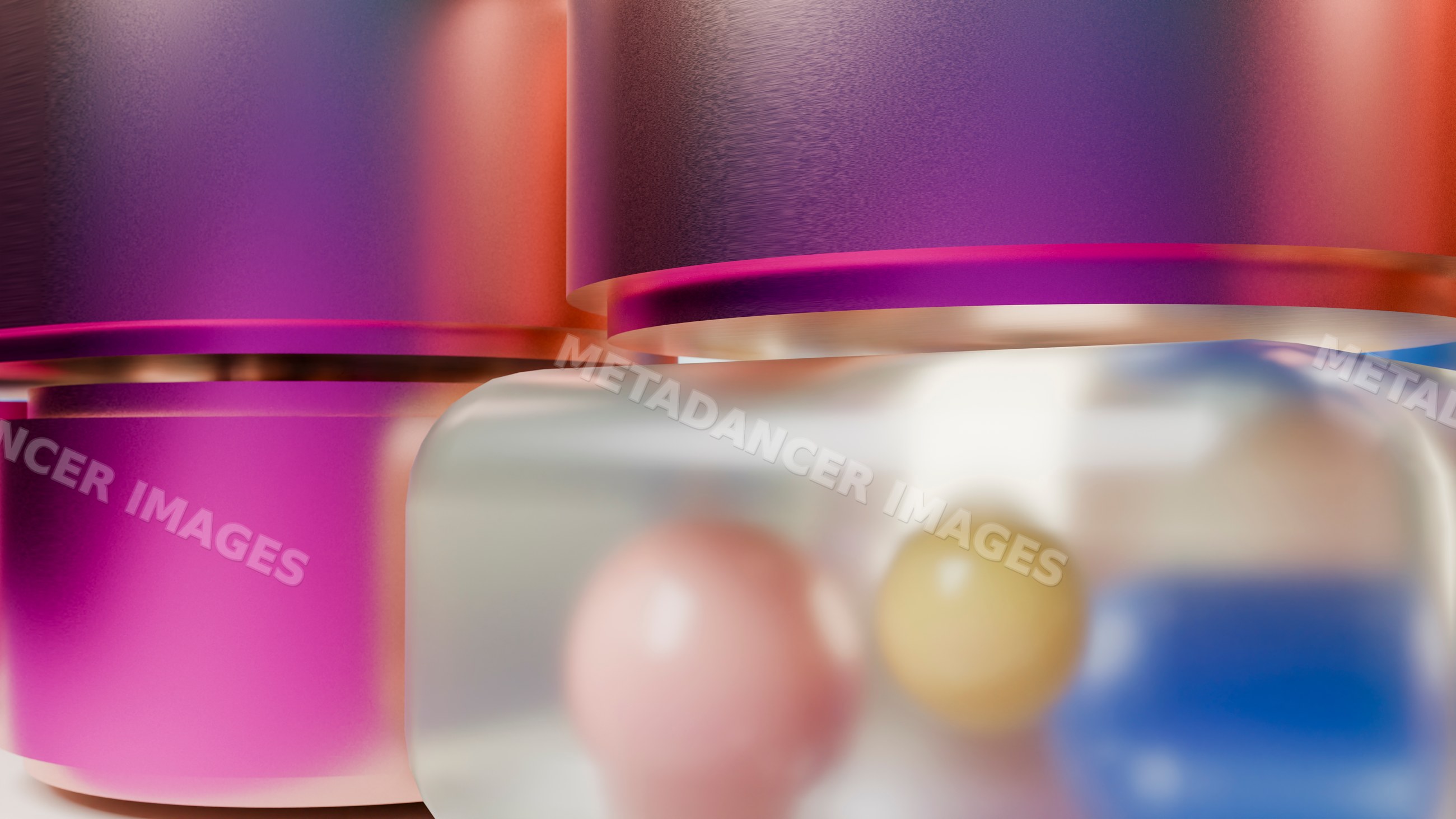 Vibrant multicolored capsules in transparent pharmaceutical container