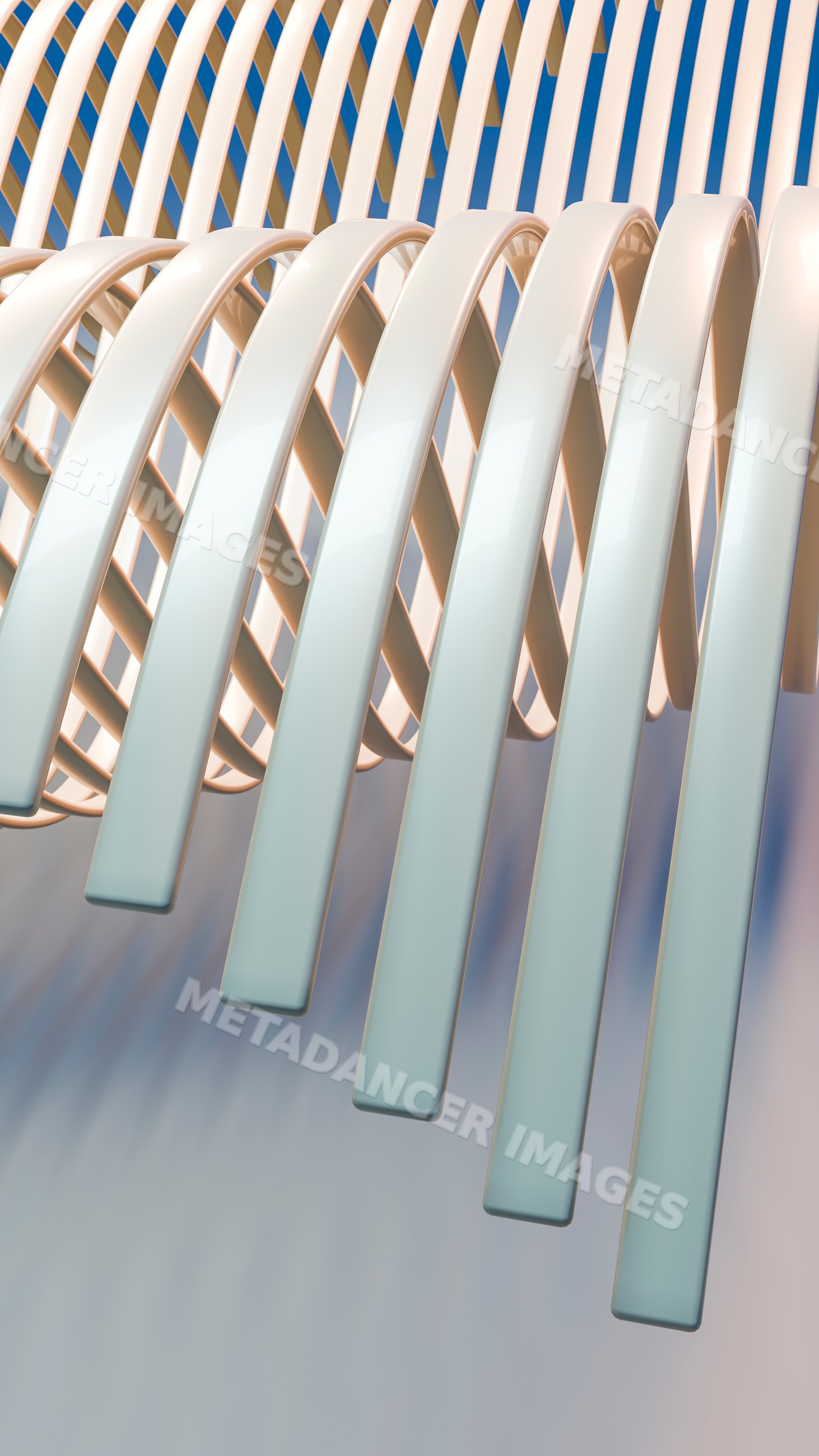 Abstract twisting white ribbon shapes in digital 3d illustration