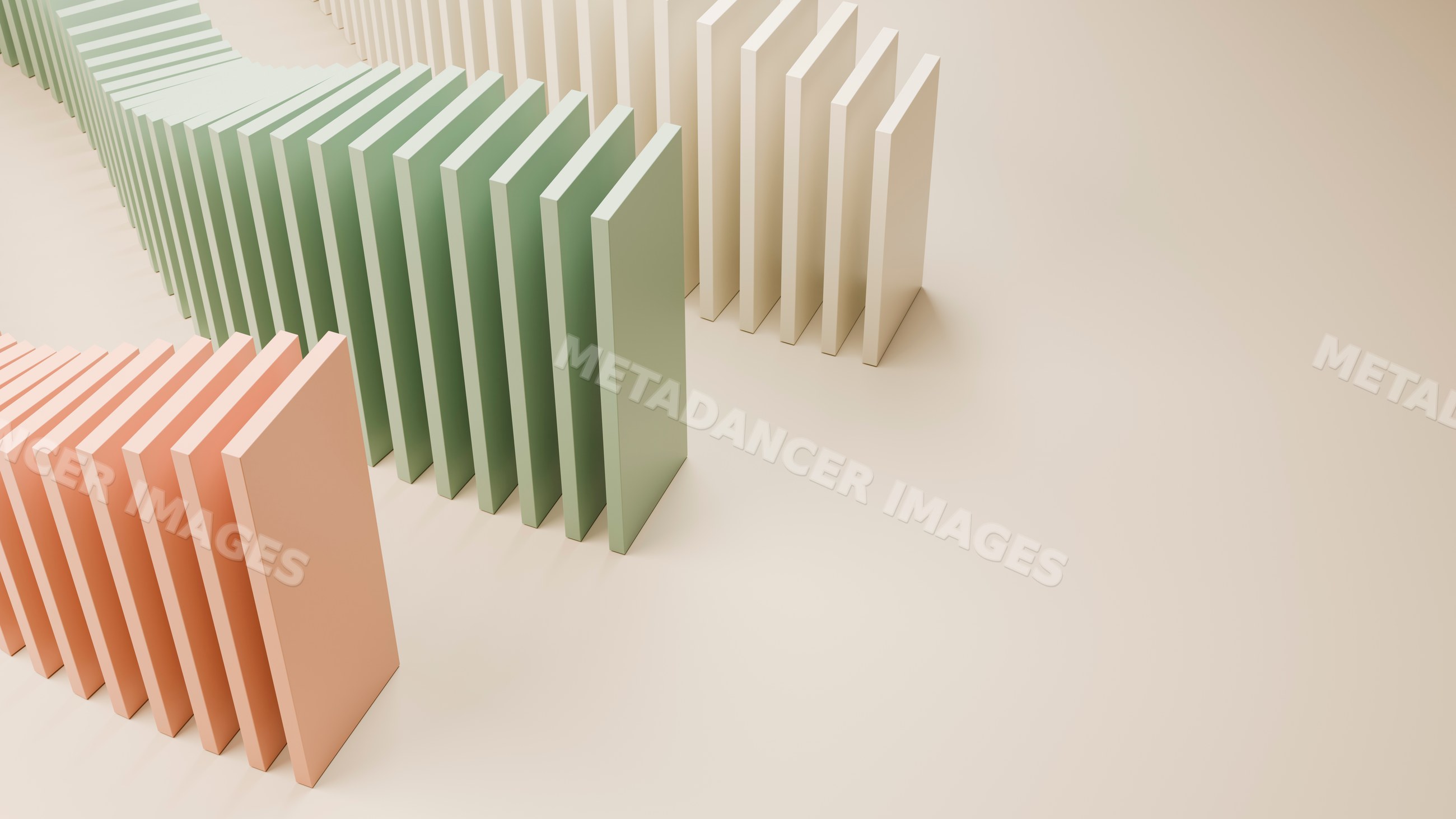 Rows of pastel dominoes arranged for a falling effect on smooth