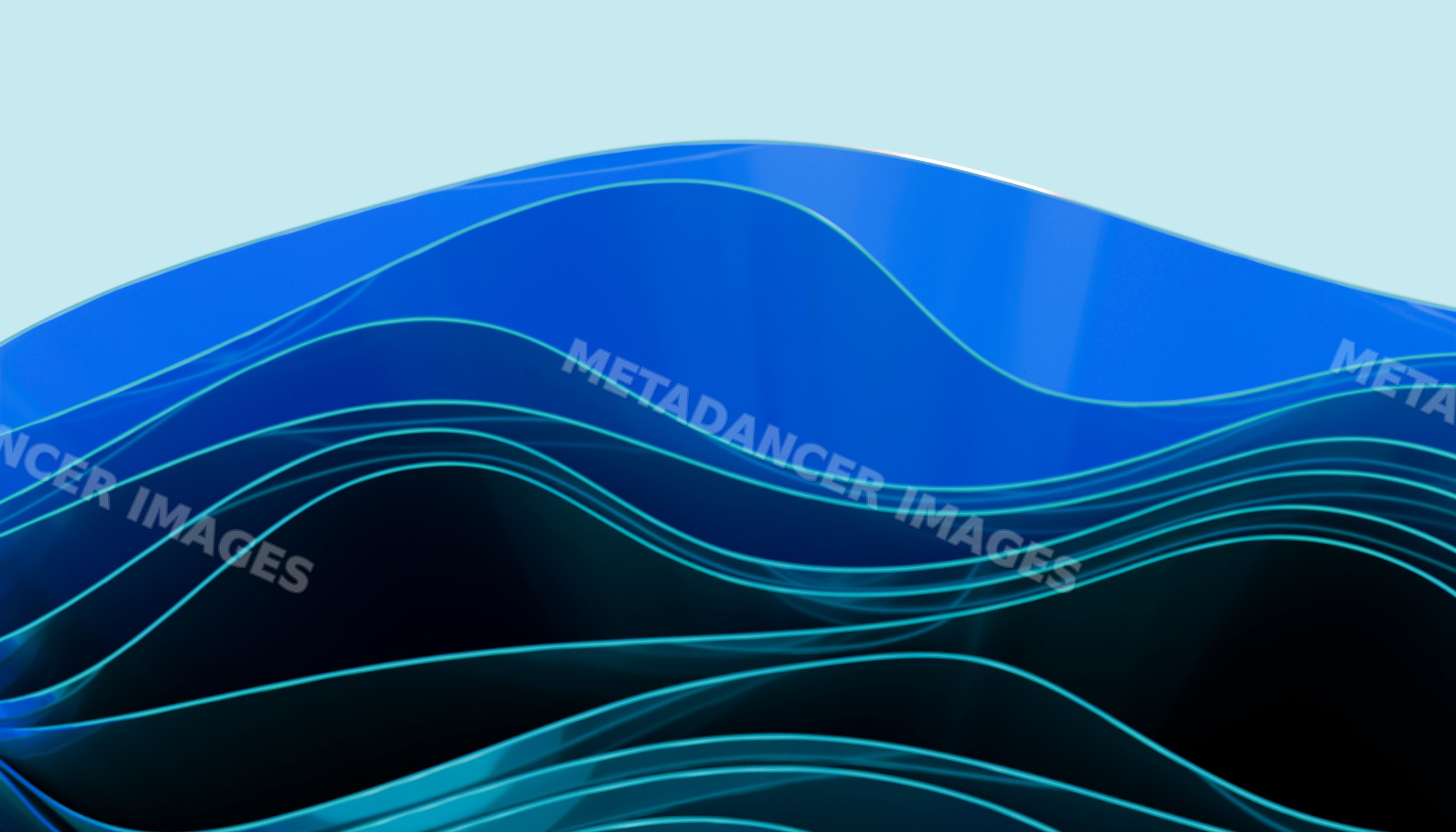 Abstract smooth blue wavy shapes with layered curves on light