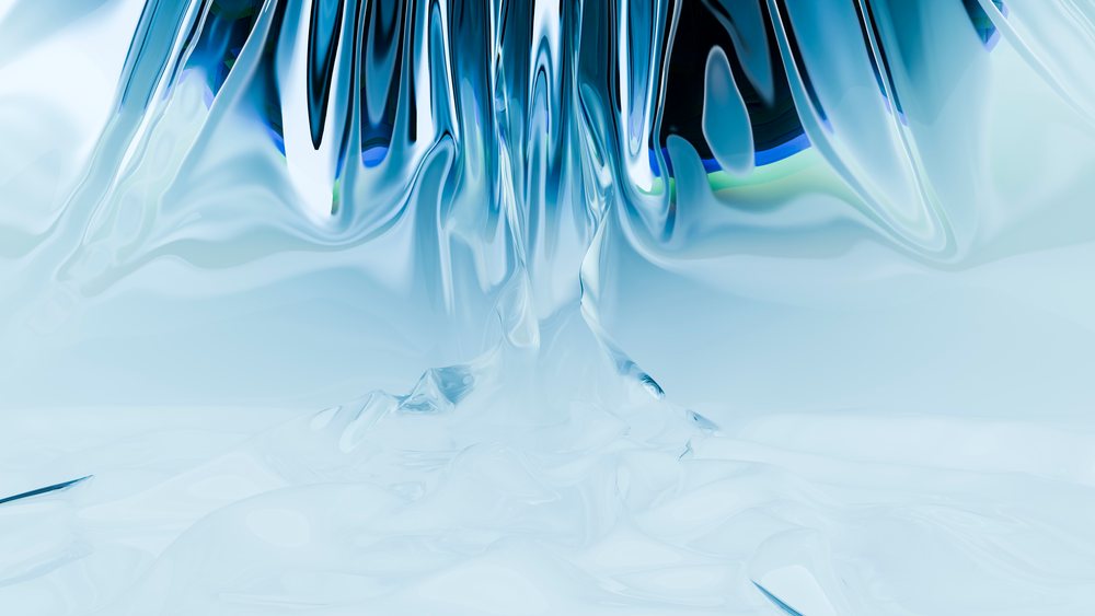 Abstract flowing blue liquid with shiny reflective surface