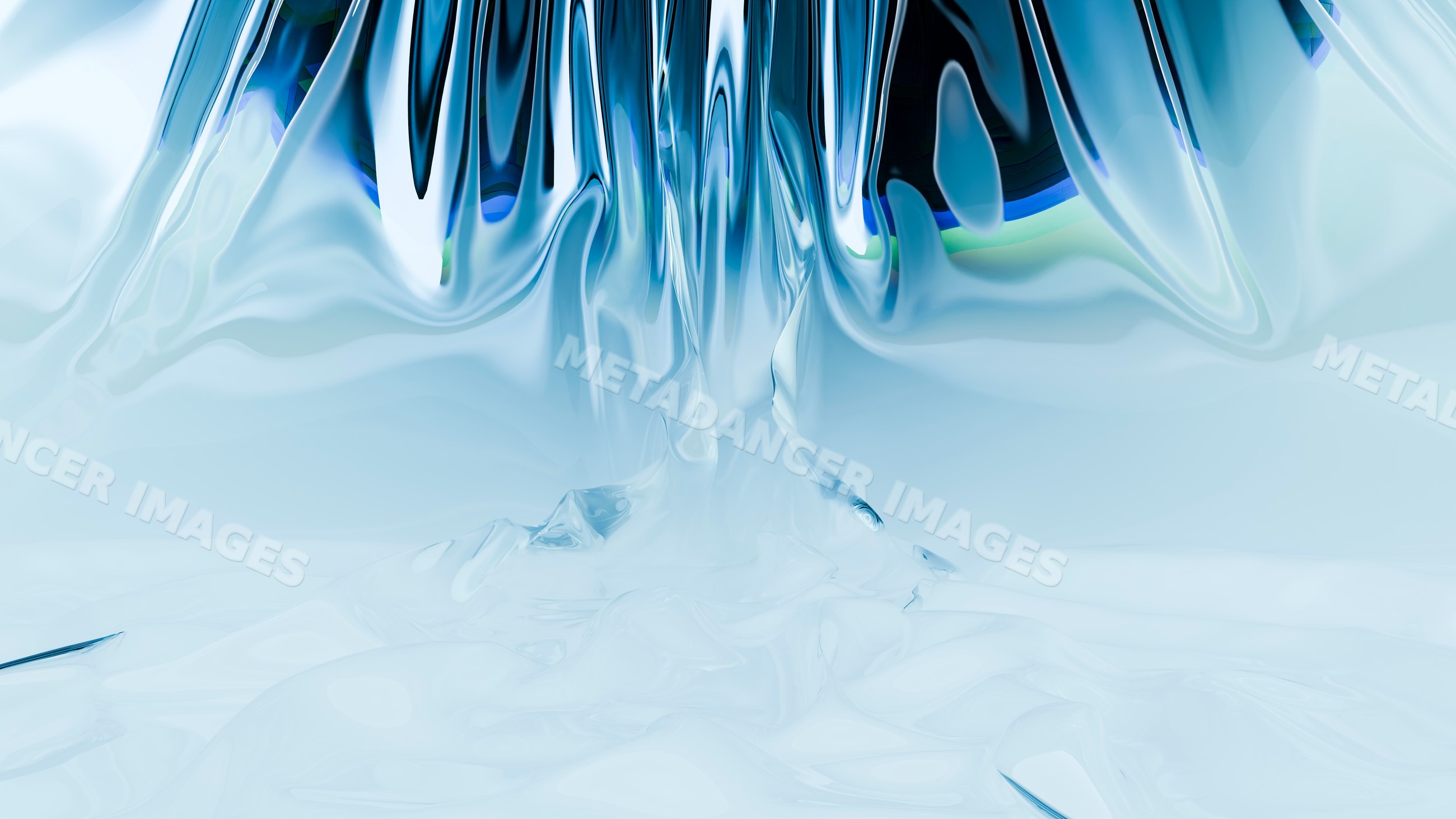 Abstract flowing blue liquid with shiny reflective surface