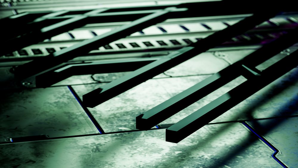 Close-up of metal industrial structure with steel bars, rods, beams