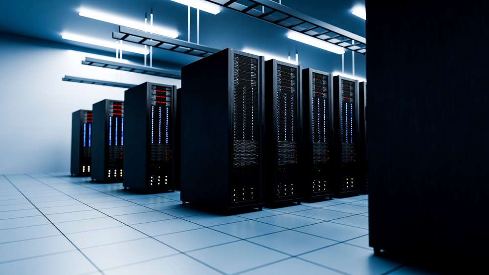Server racks with blinking leds in modern data center