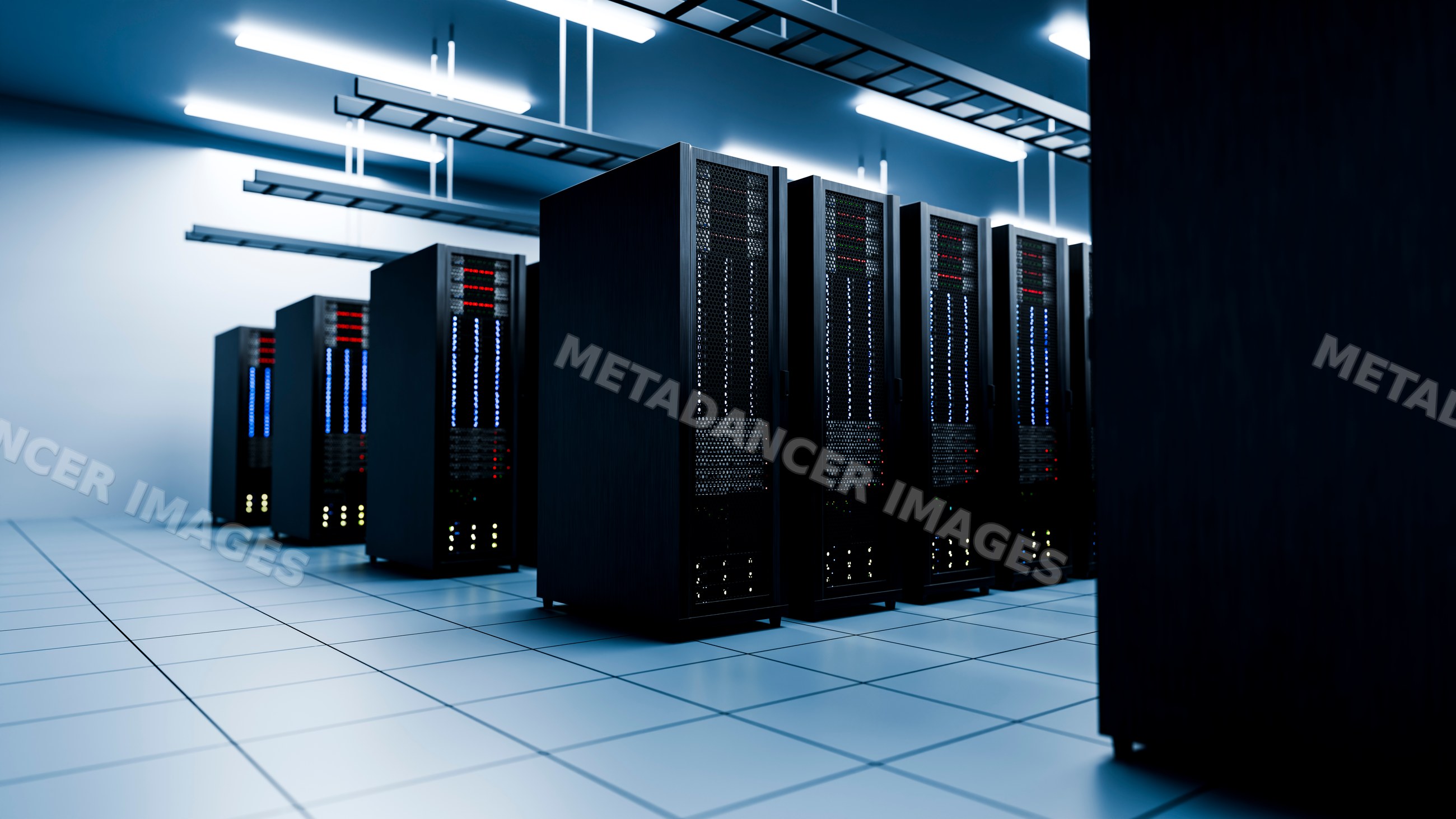 Server racks with blinking leds in modern data center