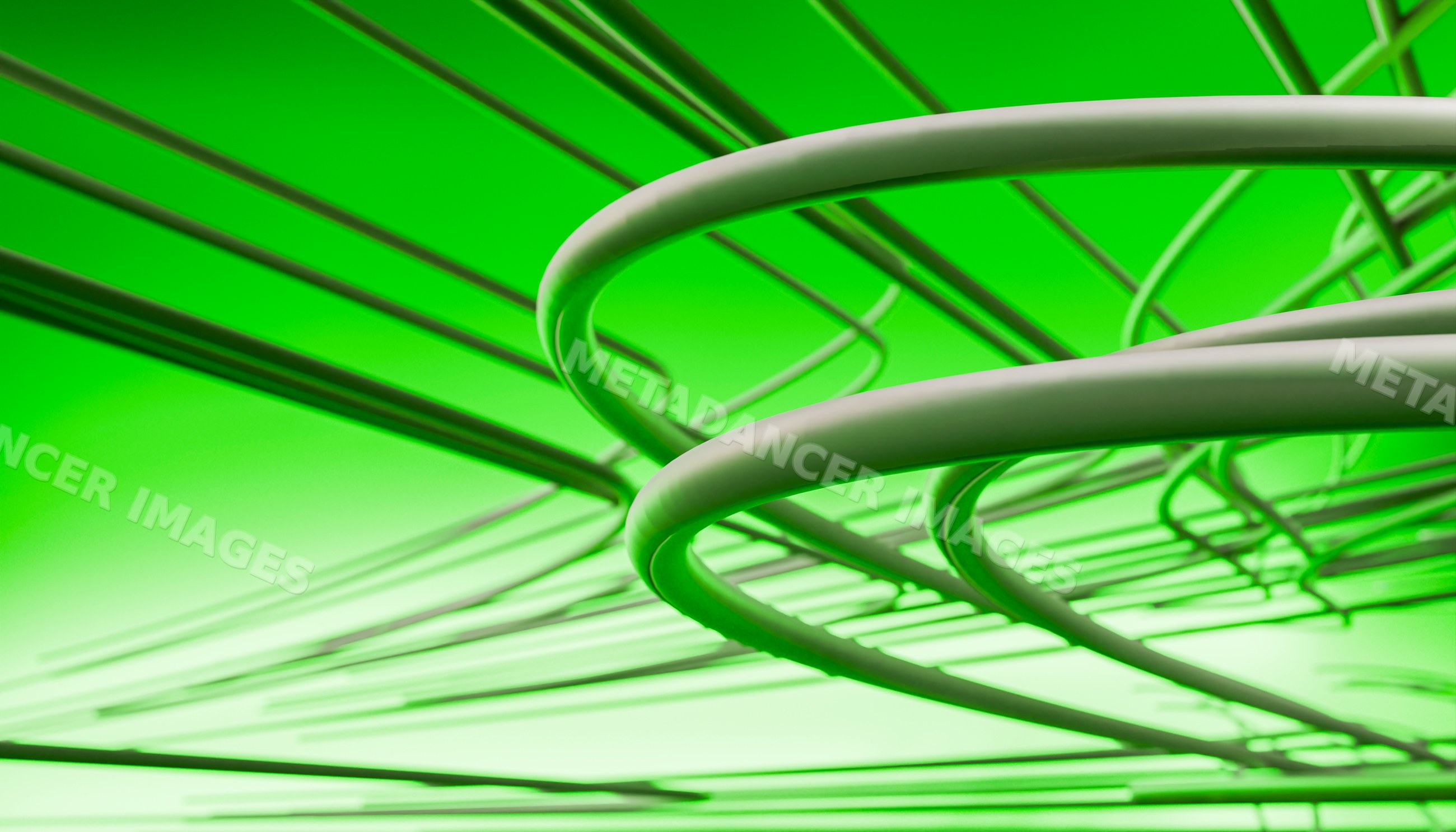 Abstract green curved cylindrical shapes with modern geometric design
