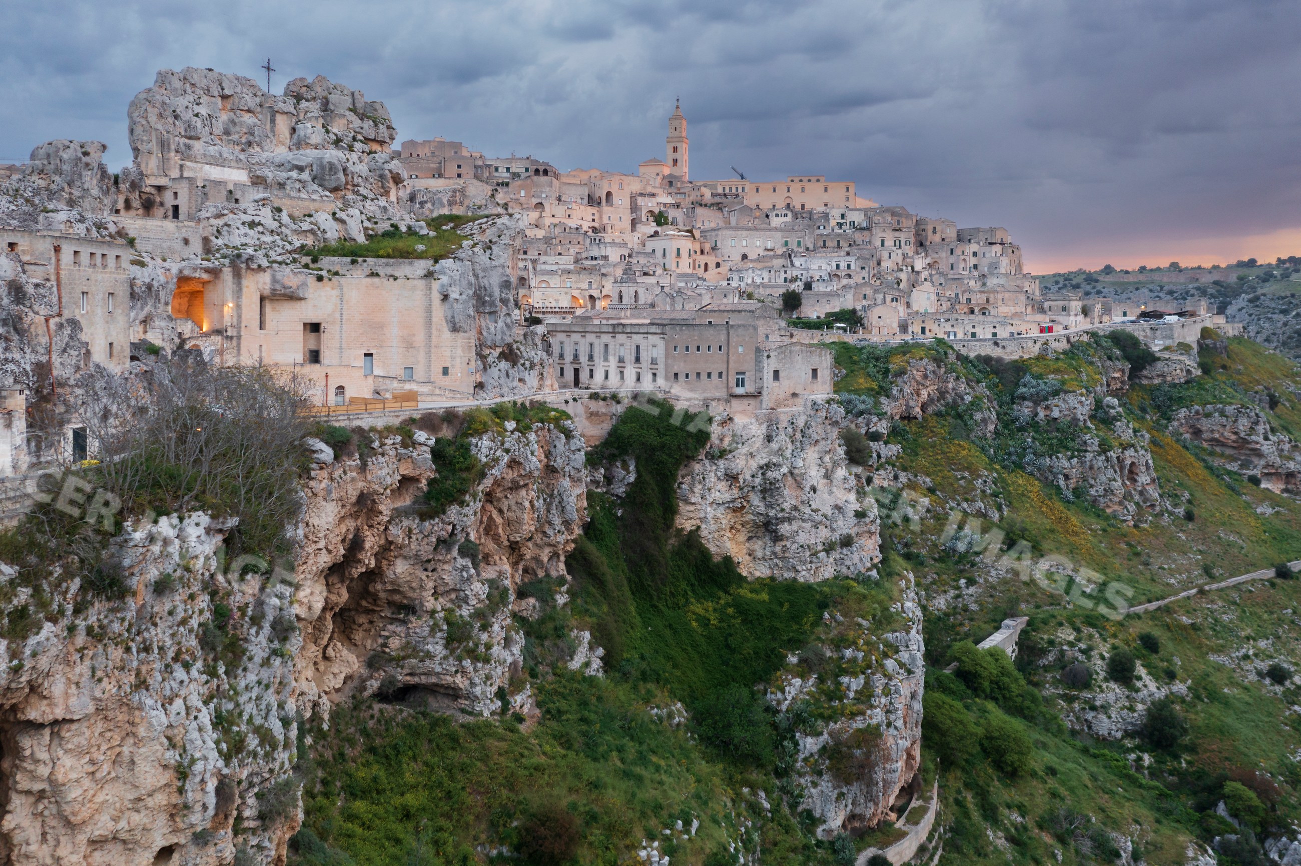 Sasso Caveoso and church of san pietro caveoso in matera at Dawn