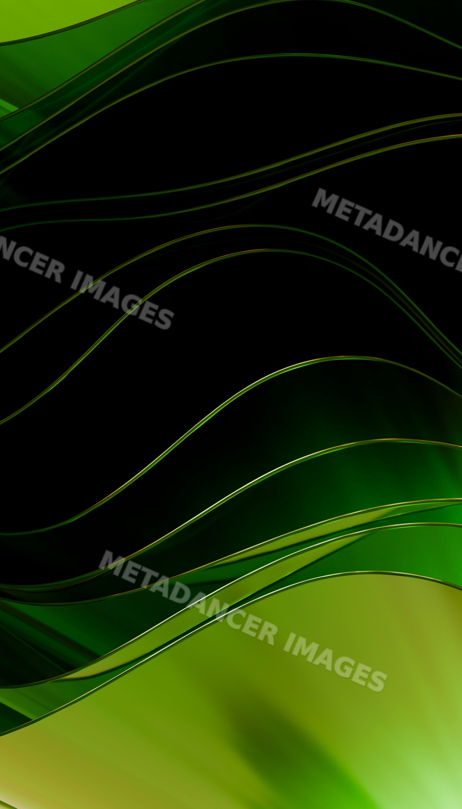 Abstract green waves with smooth flowing curves on a dark background