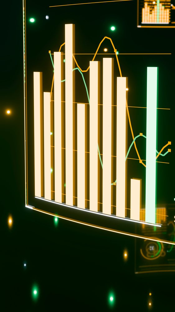 Digital bar chart and line graph on futuristic interface