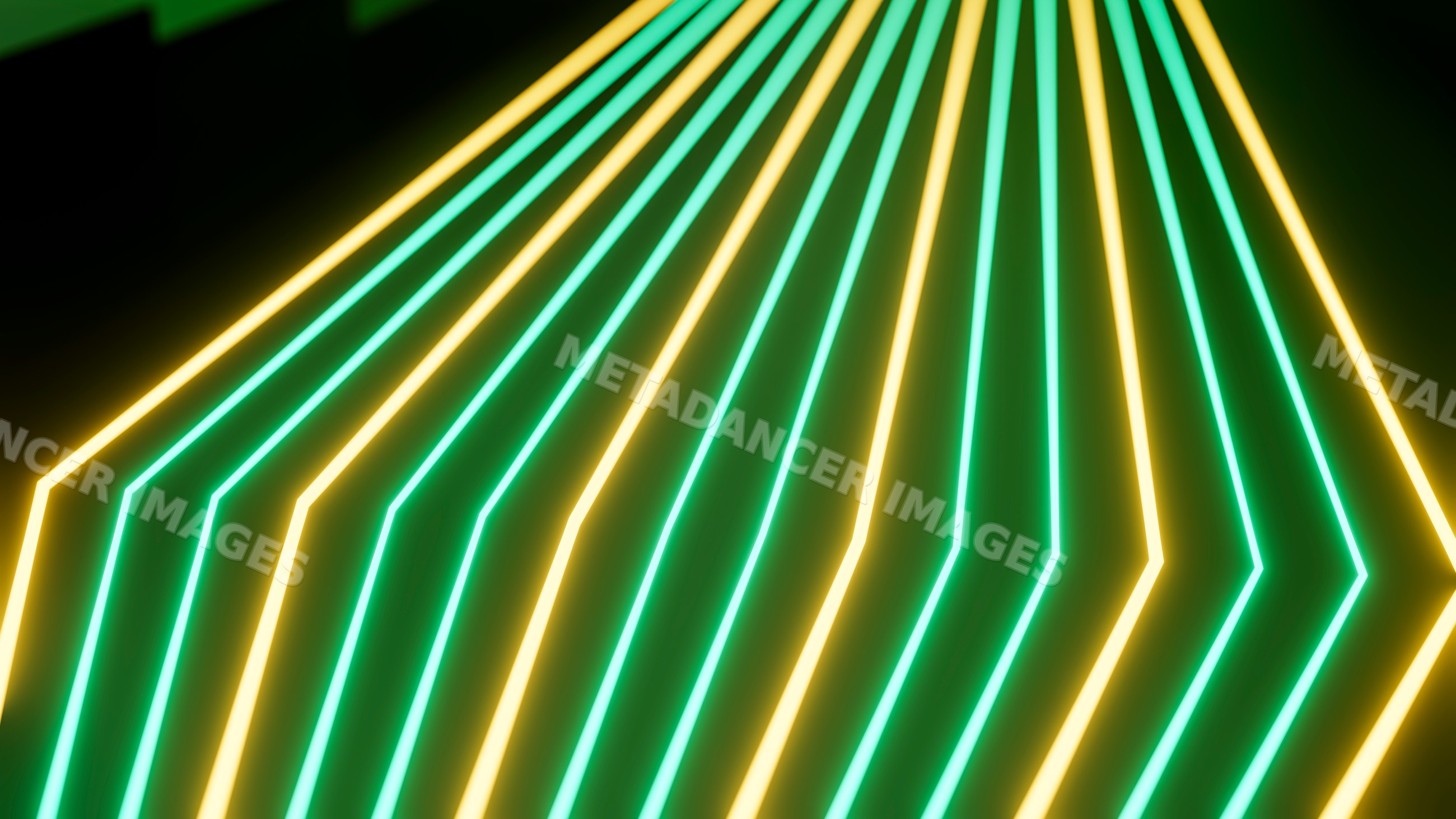 Abstract neon lights with yellow and green glowing lines