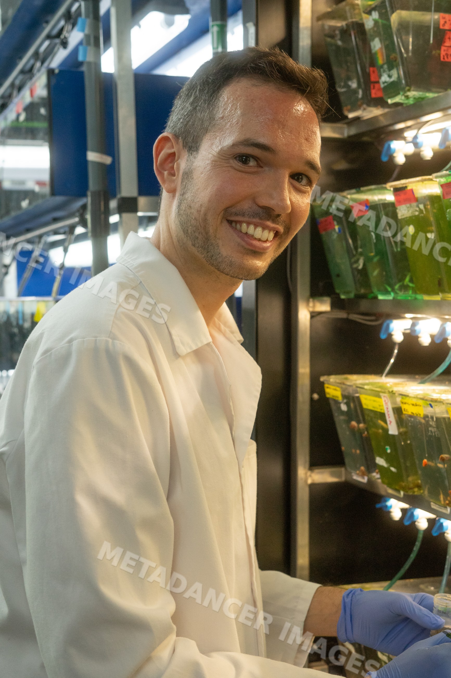 Scientist conducting aquatic research in a laboratory in Spain