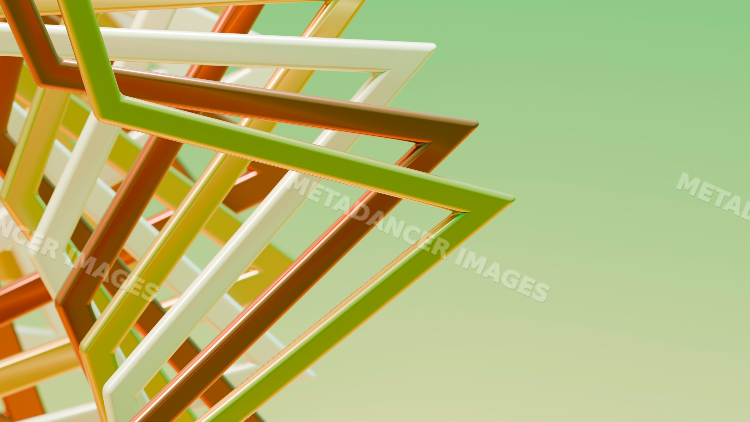 Abstract 3d geometric shapes in orange, green
