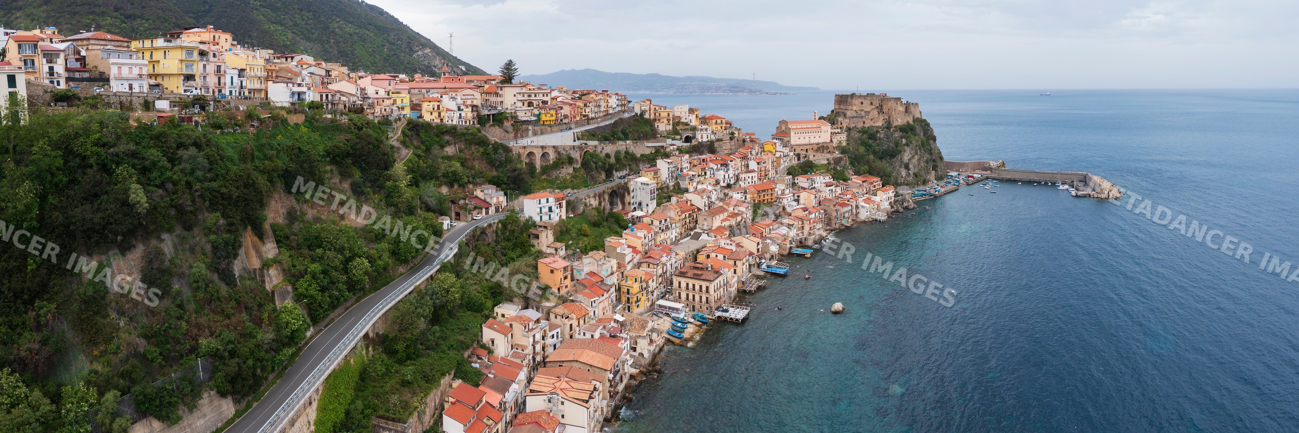 Aerial view of Scilla town coast in calabria Italy