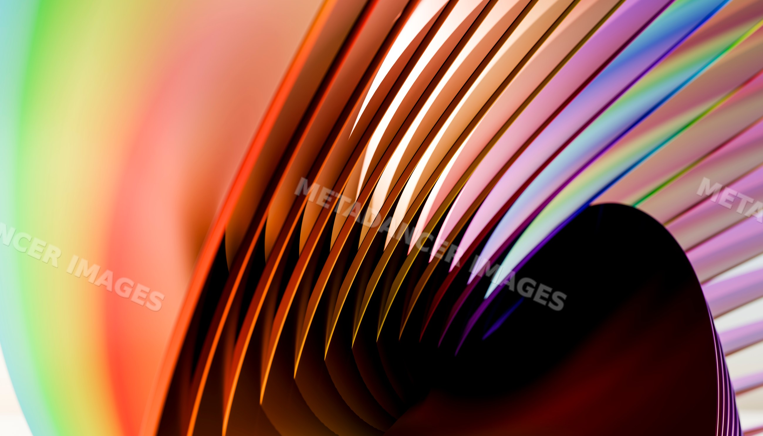 Colorful abstract sculpture with curved metal and rainbow colors