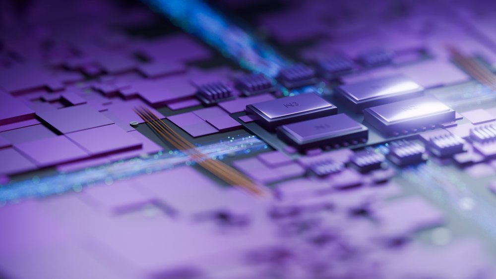 Close-up of electronic computer chip and circuit board