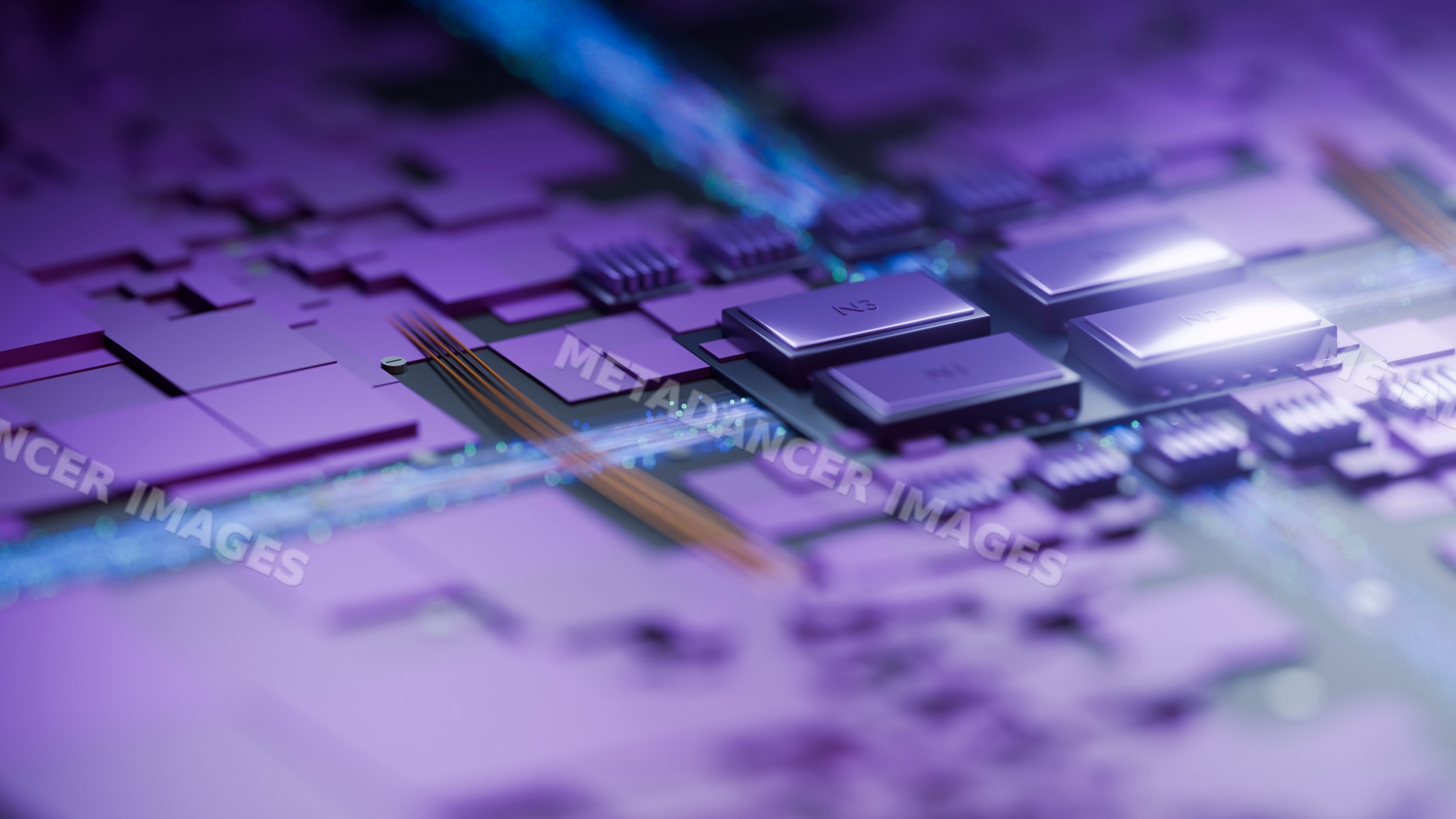 Close-up of electronic computer chip and circuit board