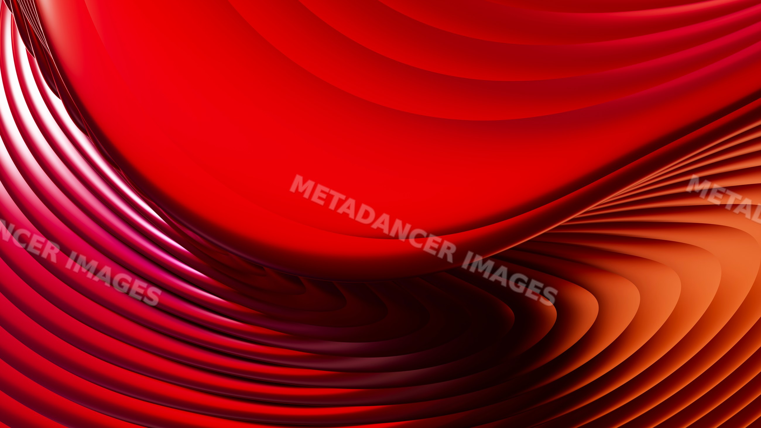 Abstract flowing red ribbons layered in smooth curved shapes