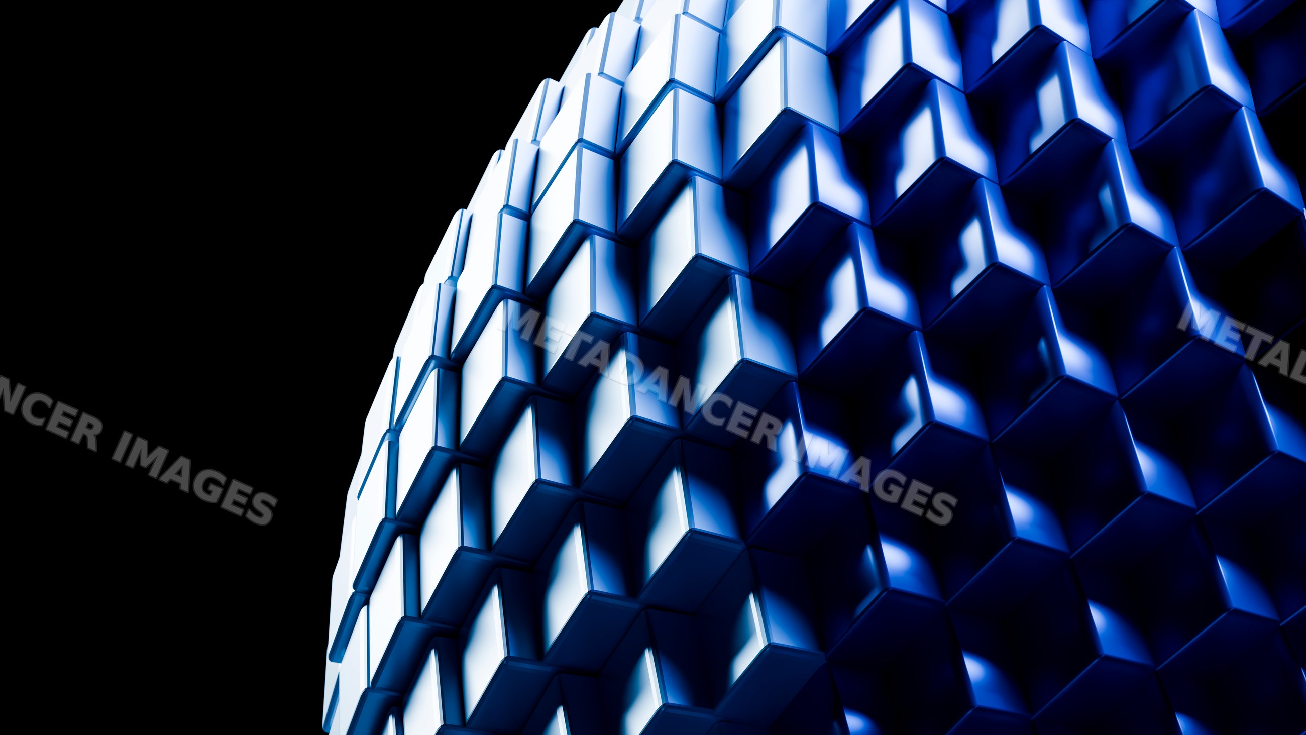 Blue 3d geometric cube pattern in abstract digital illustration