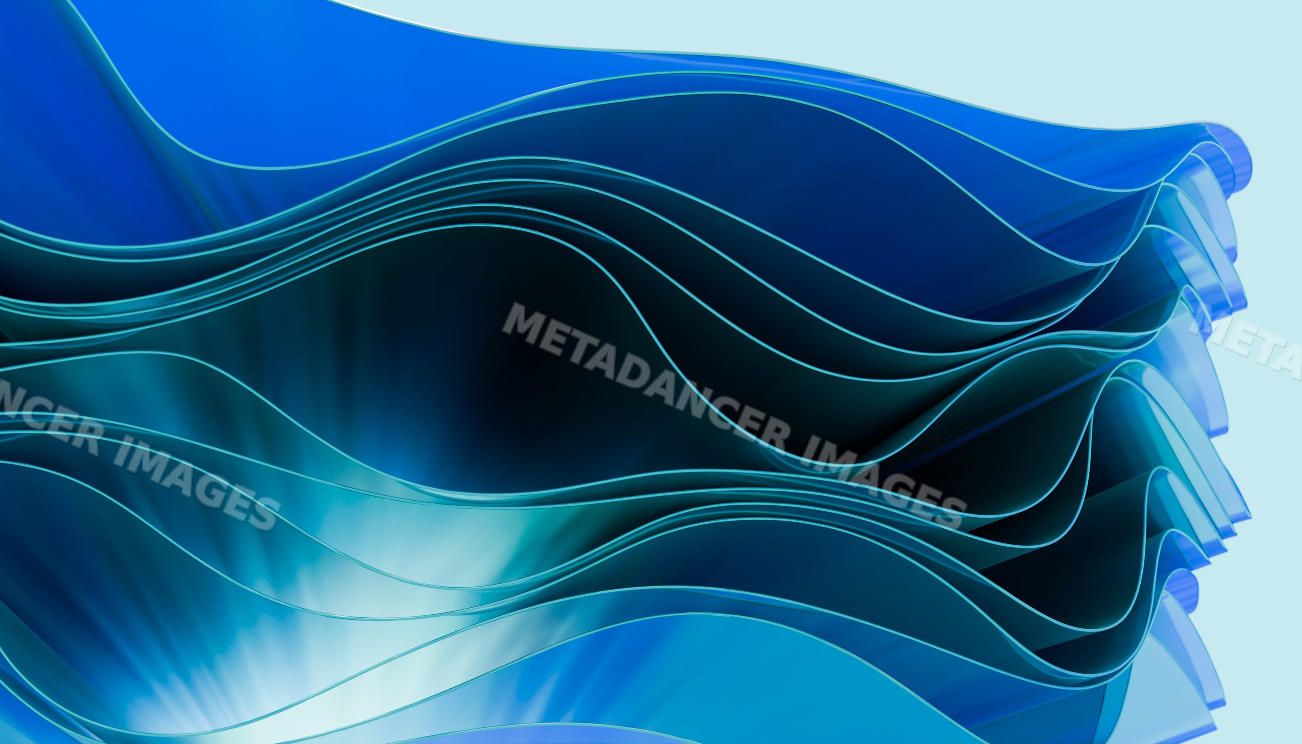 Blue abstract waves with smooth flowing curves and light reflections