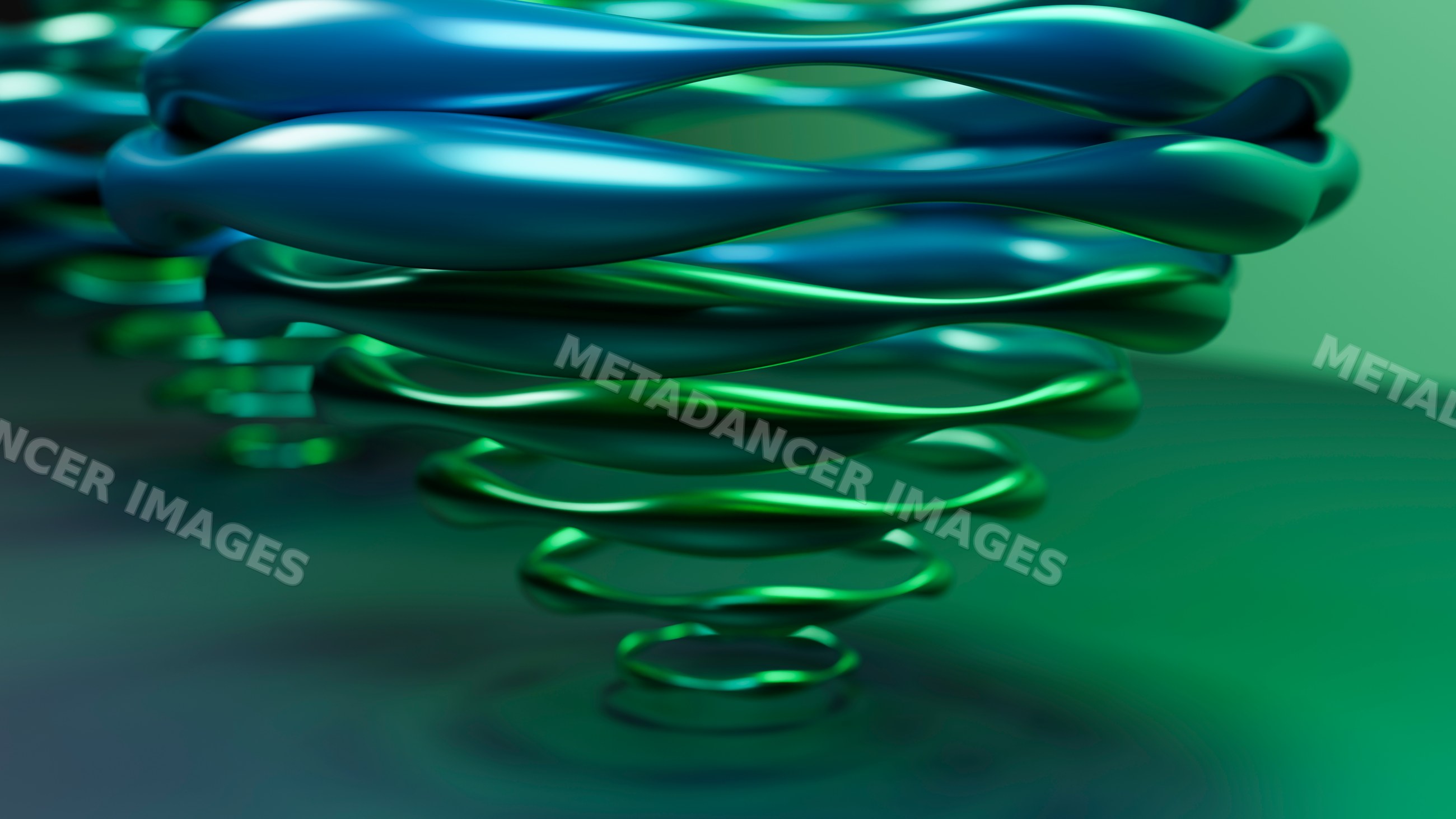Abstract twisted concentric metallic rings digital illustration