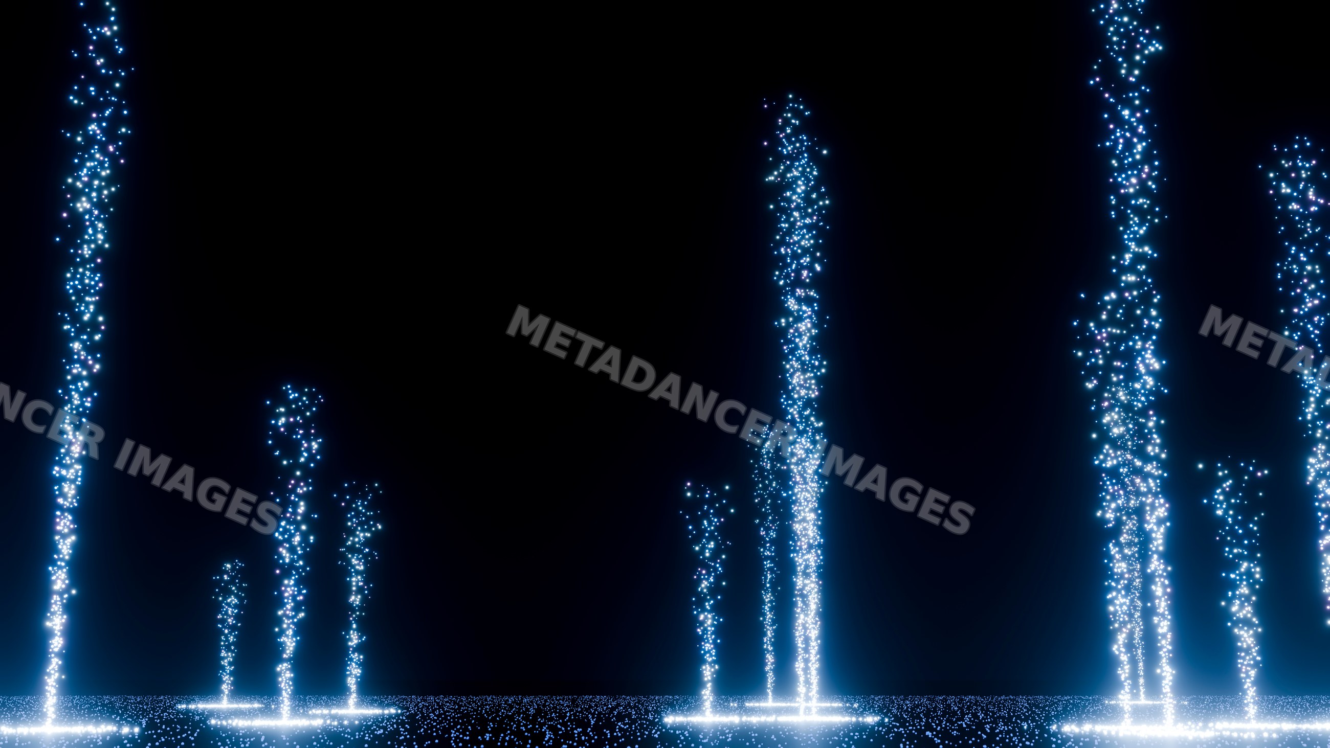 Glowing blue digital particles forming vertical light columns