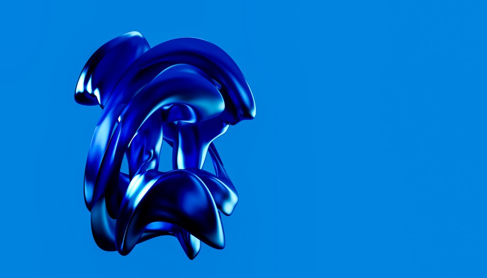 Blue abstract sculpture with smooth twisting organic shapes