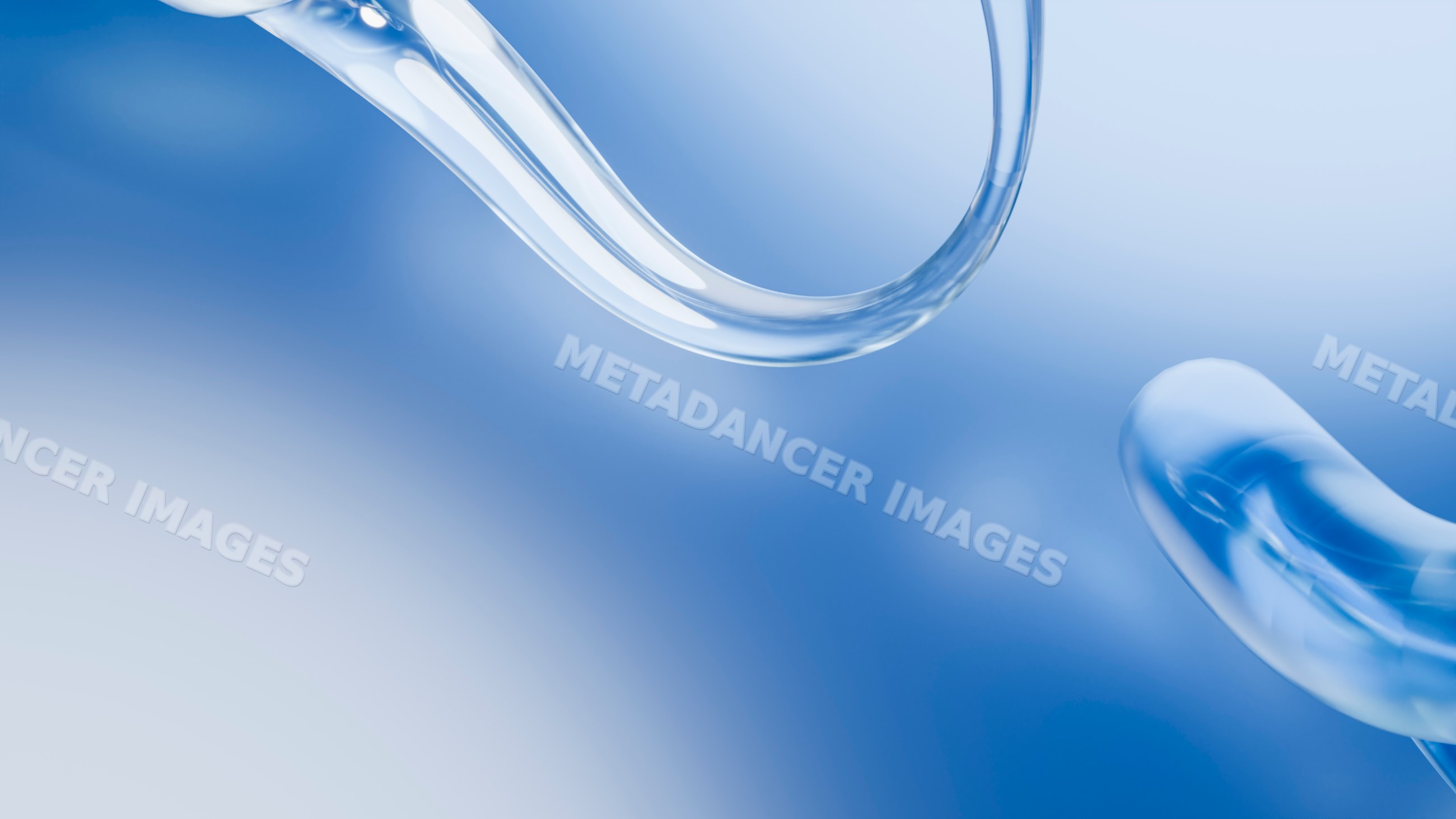 Transparent curved glass tubes with smooth blue gradient background