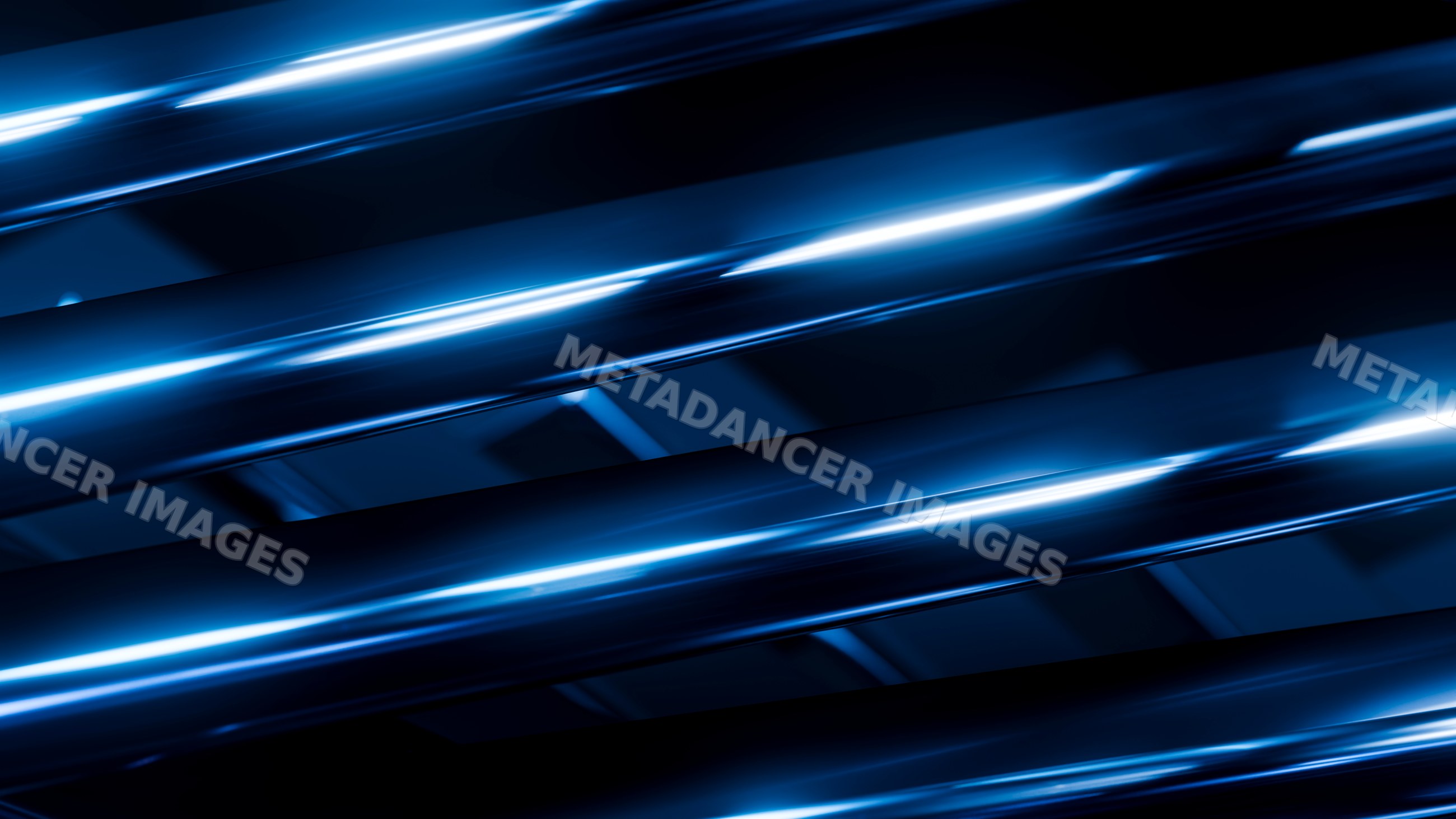 Abstract blue reflective tubes with illuminated highlights