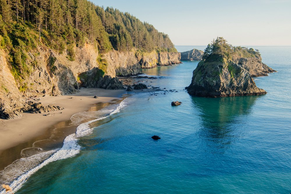 Rocky coast with beach and ocean Oregon