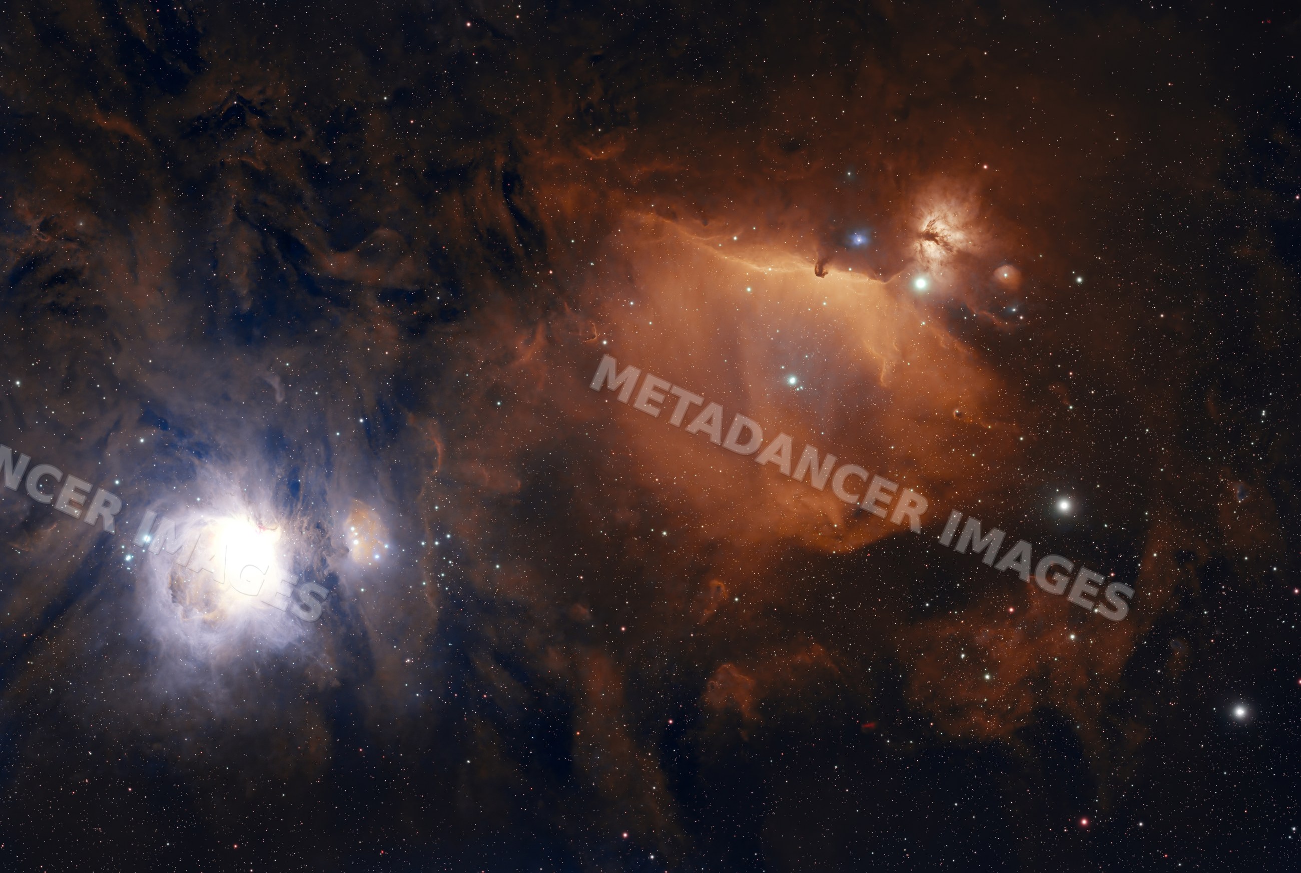 Nebula with bright stars and interstellar dust clouds in deep space