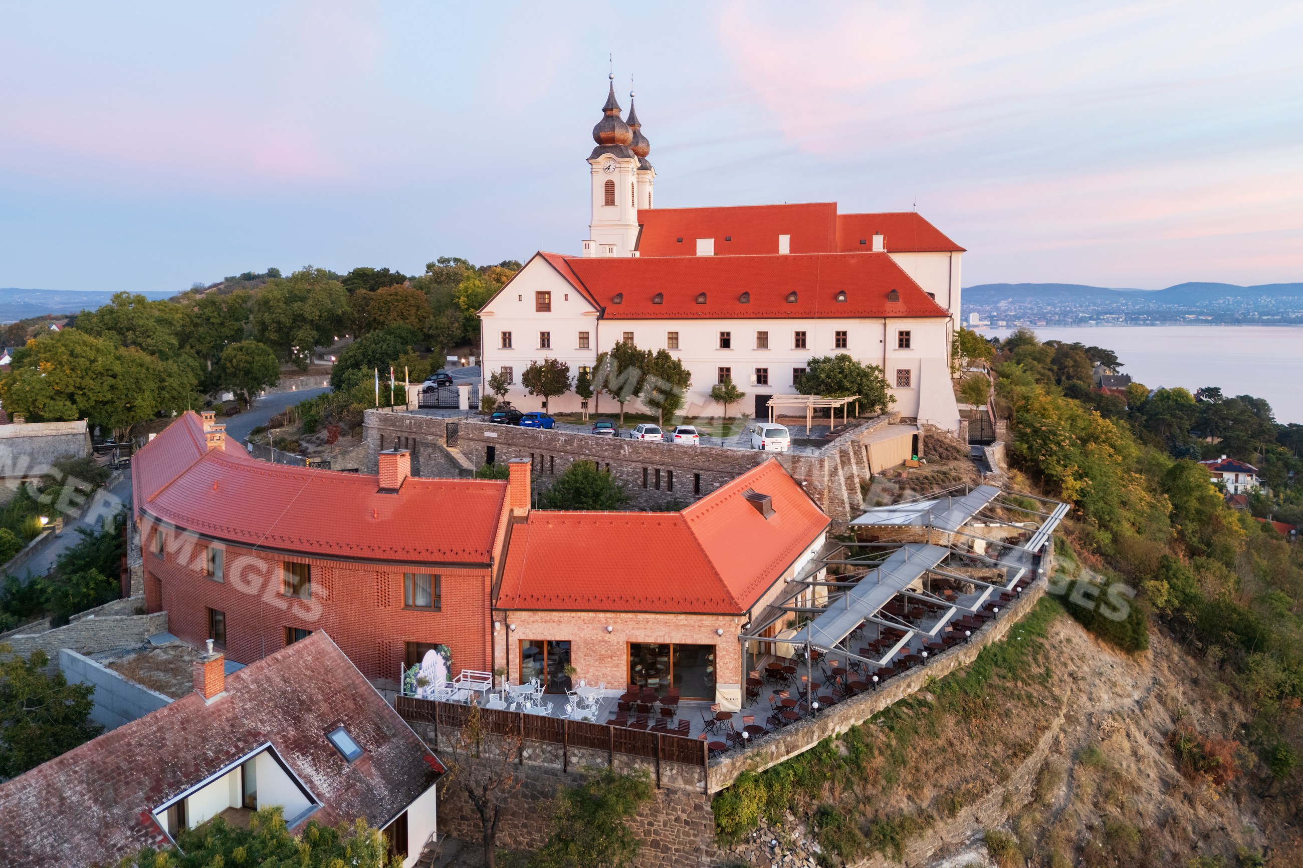 Benedictine Abbey of Tihany with terrace overlooking lake balaton
