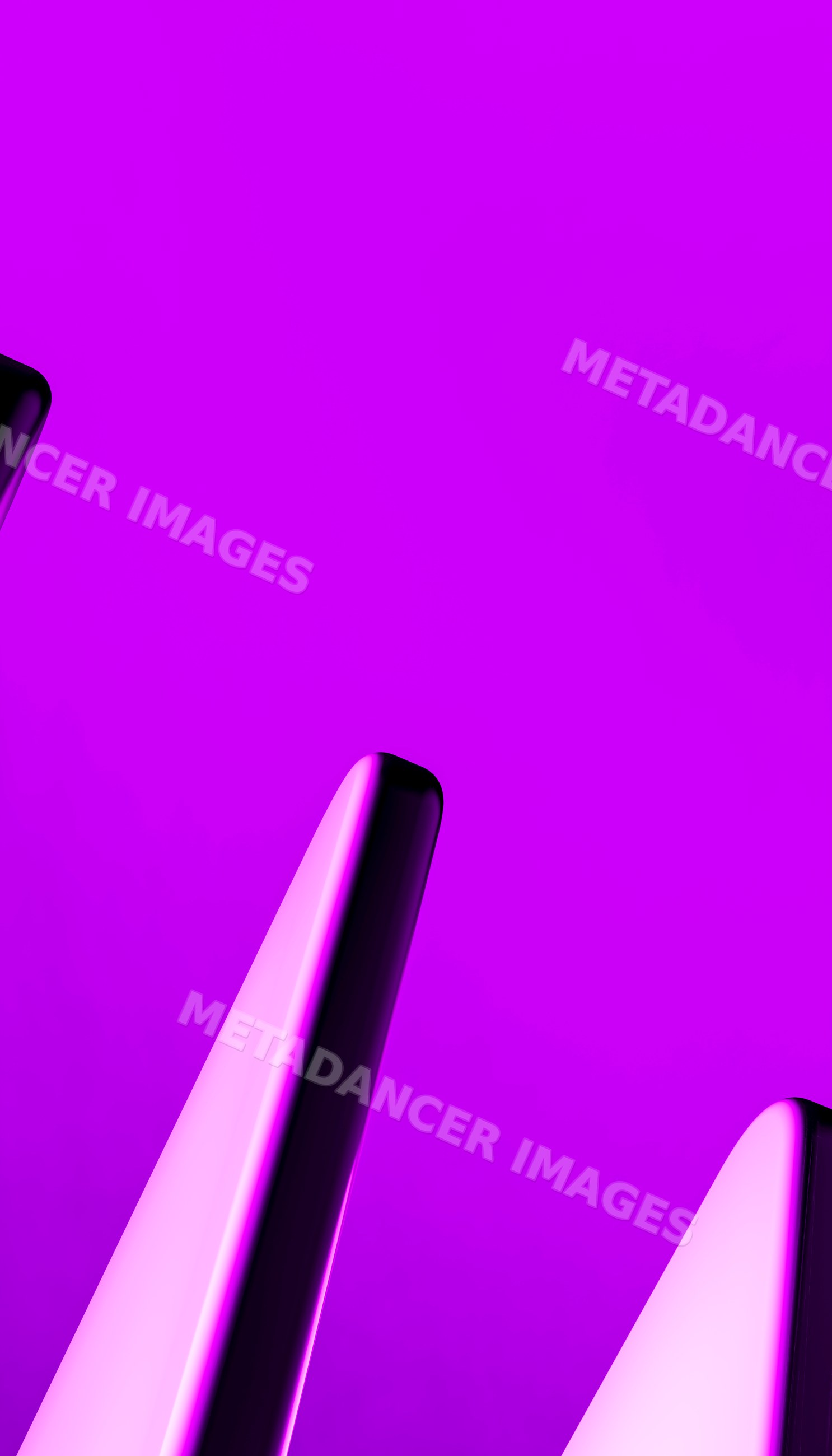 Three smooth vertical abstract objects with purple lighting
