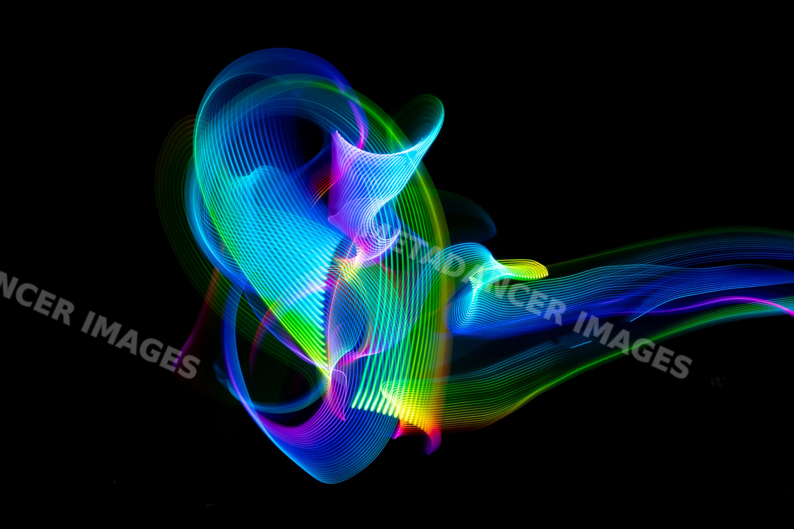 Colorful led light painting with abstract swirling patterns