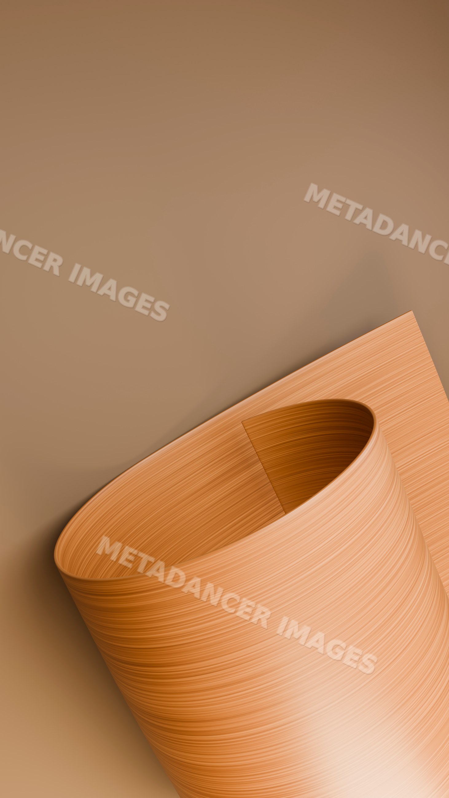Curled brown paper sheet with wood texture on brown background