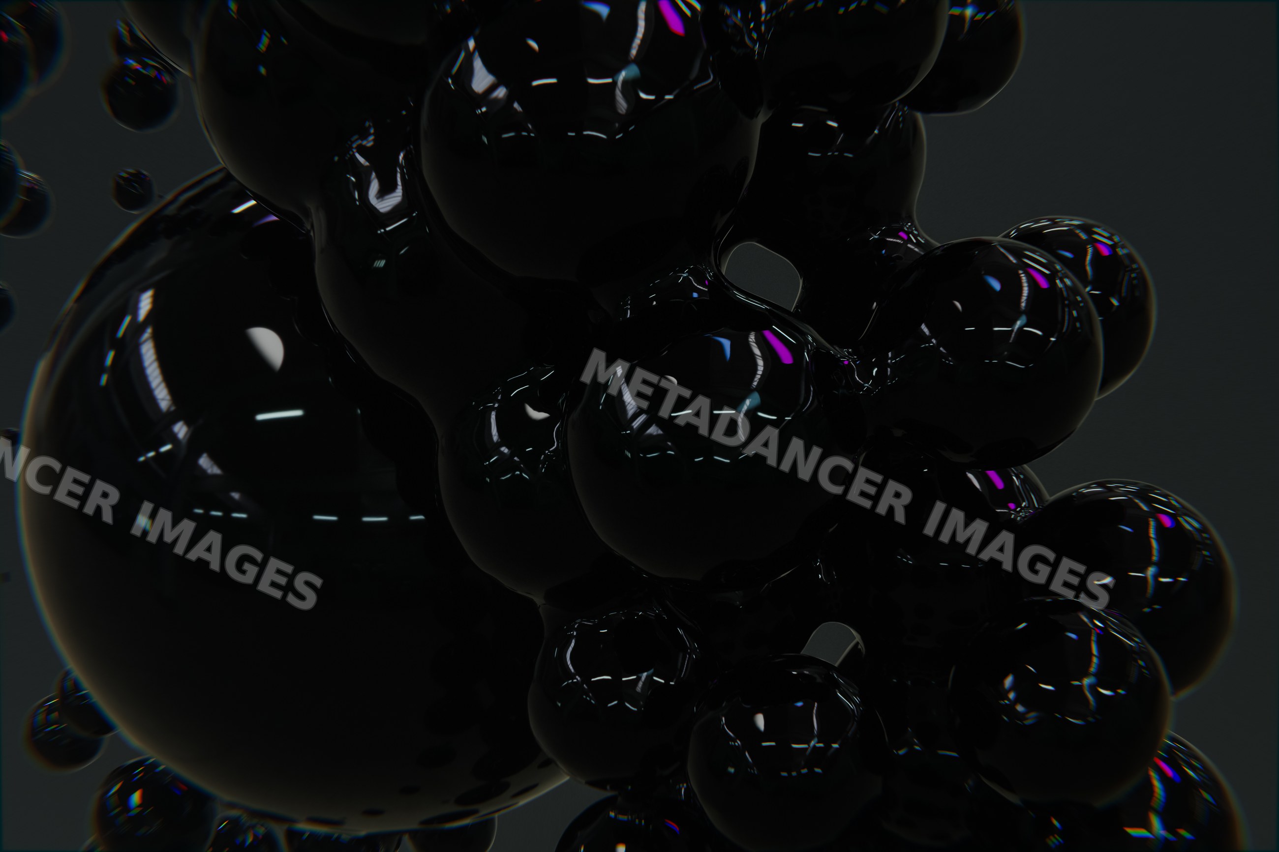 Cluster of glossy black spheres in abstract 3d digital art