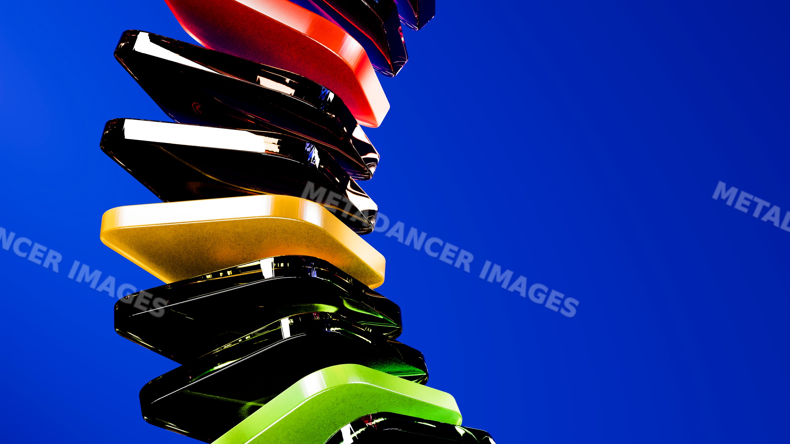 Stacked colorful abstract plastic shapes sculpture