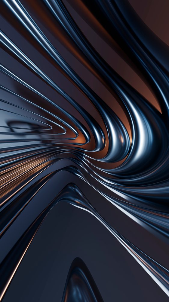 Abstract metallic fluid curves in dynamic 3d digital illustration