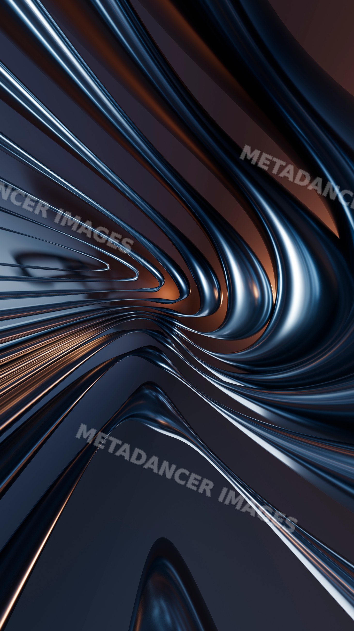 Abstract metallic fluid curves in dynamic 3d digital illustration