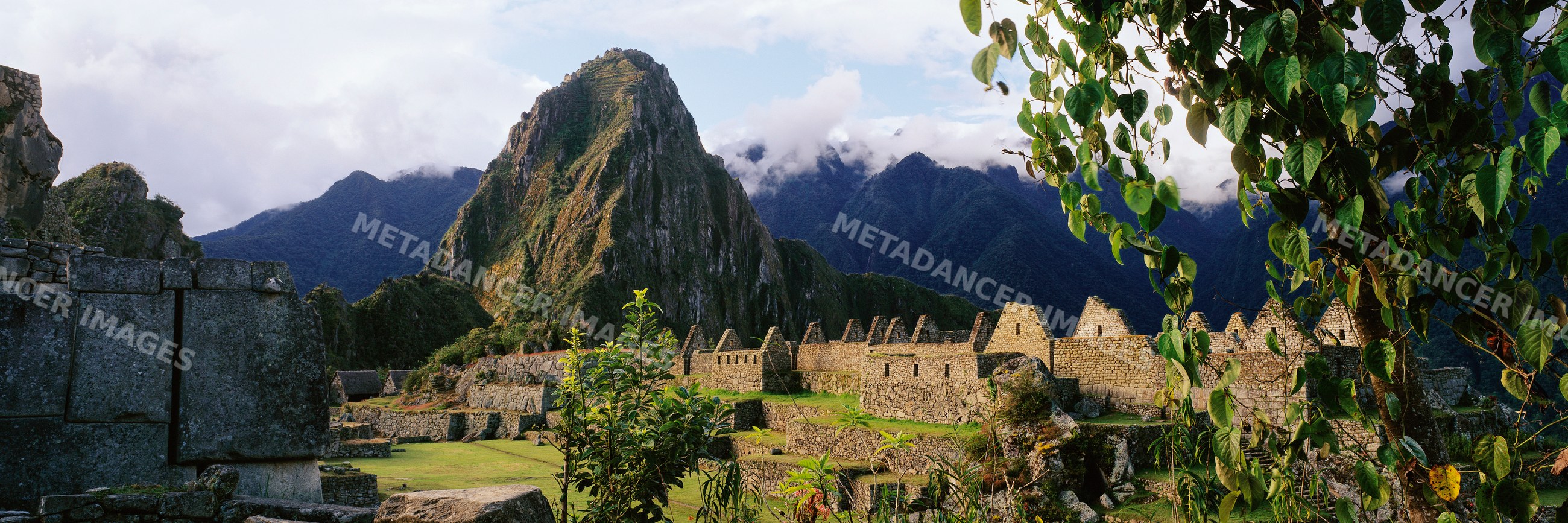 Huayna picchu mountain and machu picchu ruins in peru