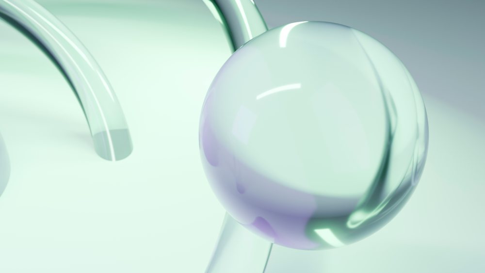 Glass sphere with transparent curved loops in abstract 3d illustration