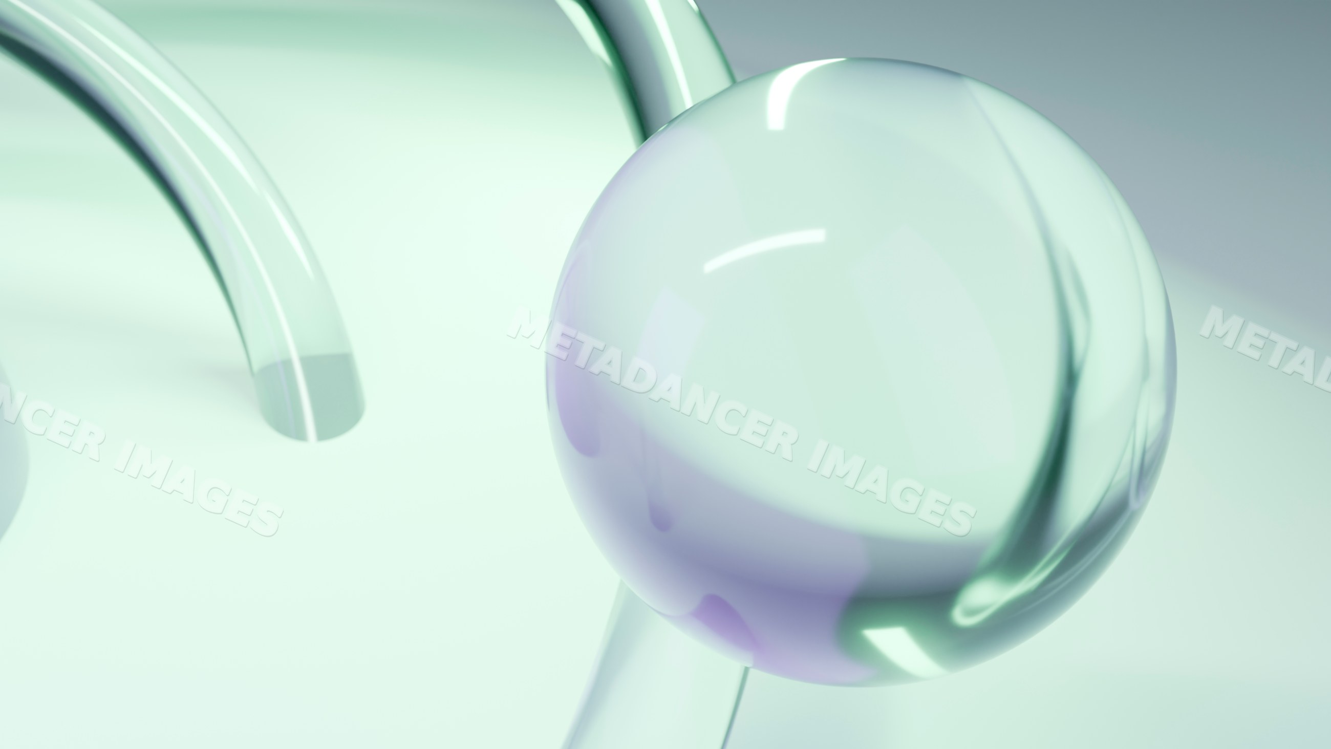 Glass sphere with transparent curved loops in abstract 3d illustration