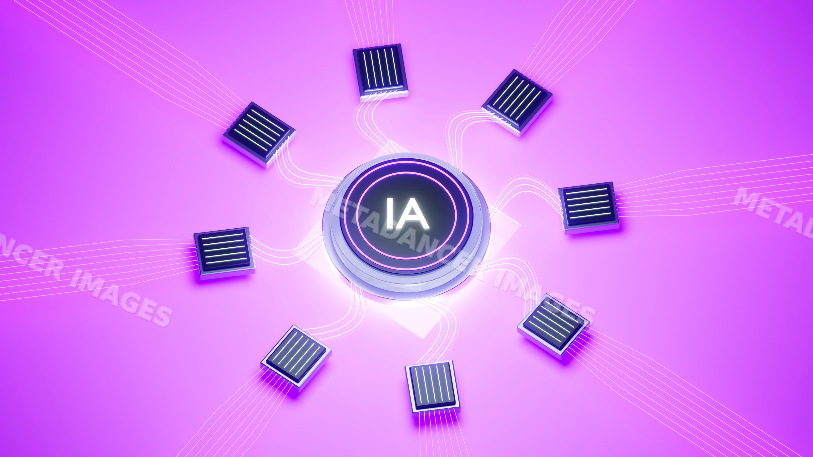 3d illustration of glowing ia hub interconnected with electronic