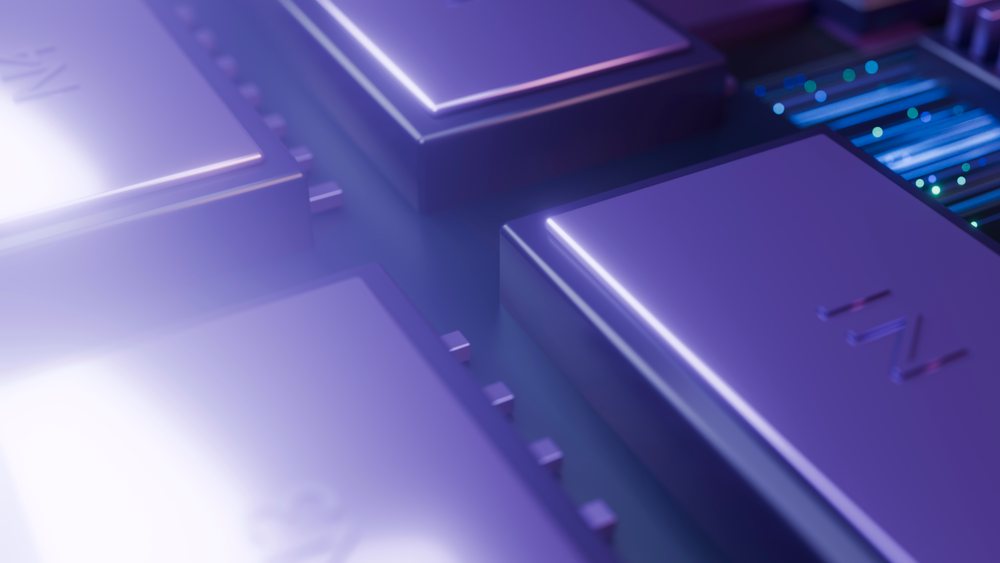 Close-up of computer processor chip with digital circuit technology