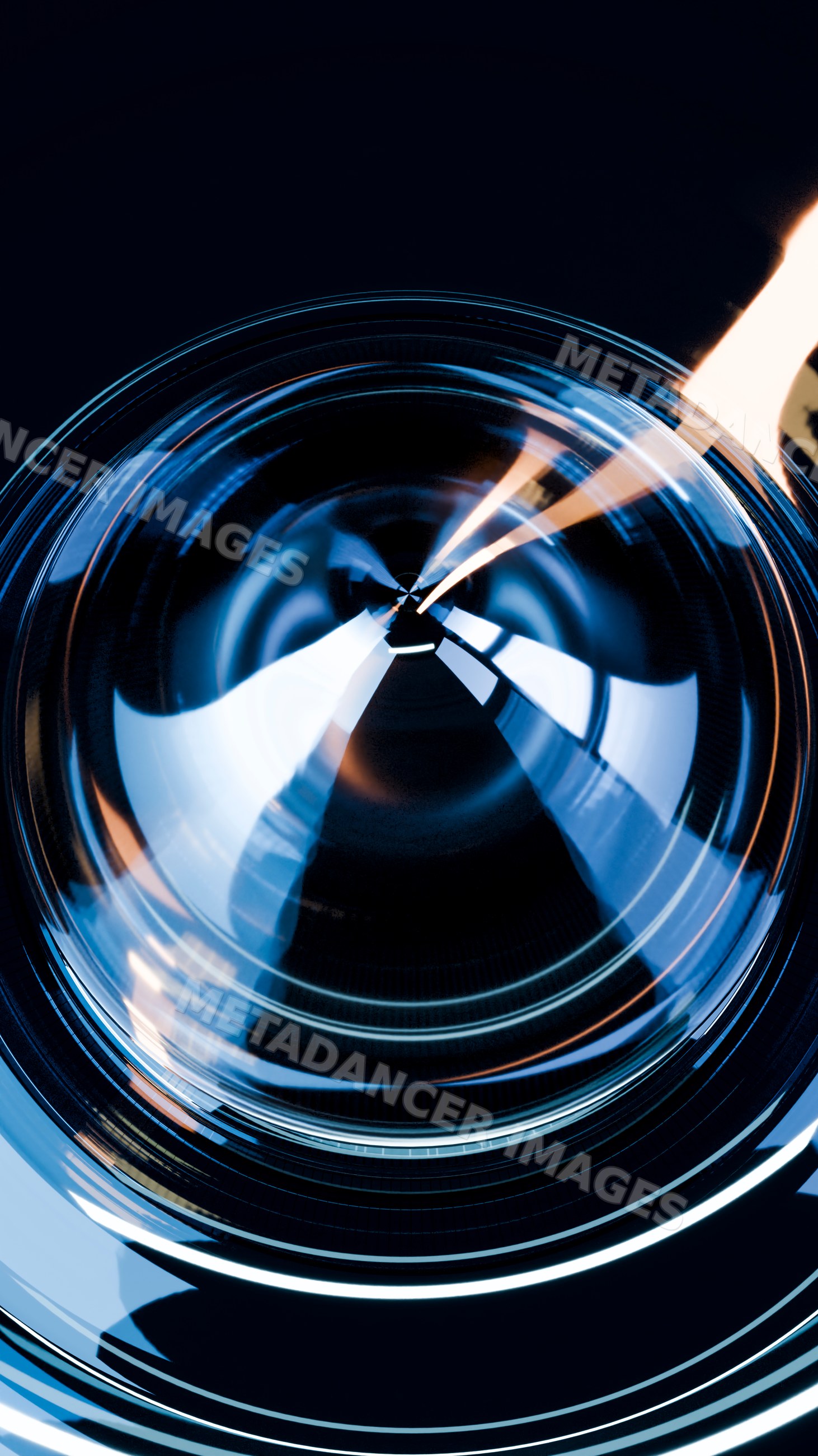 Close-up abstract illustration of glass and candle flame reflections