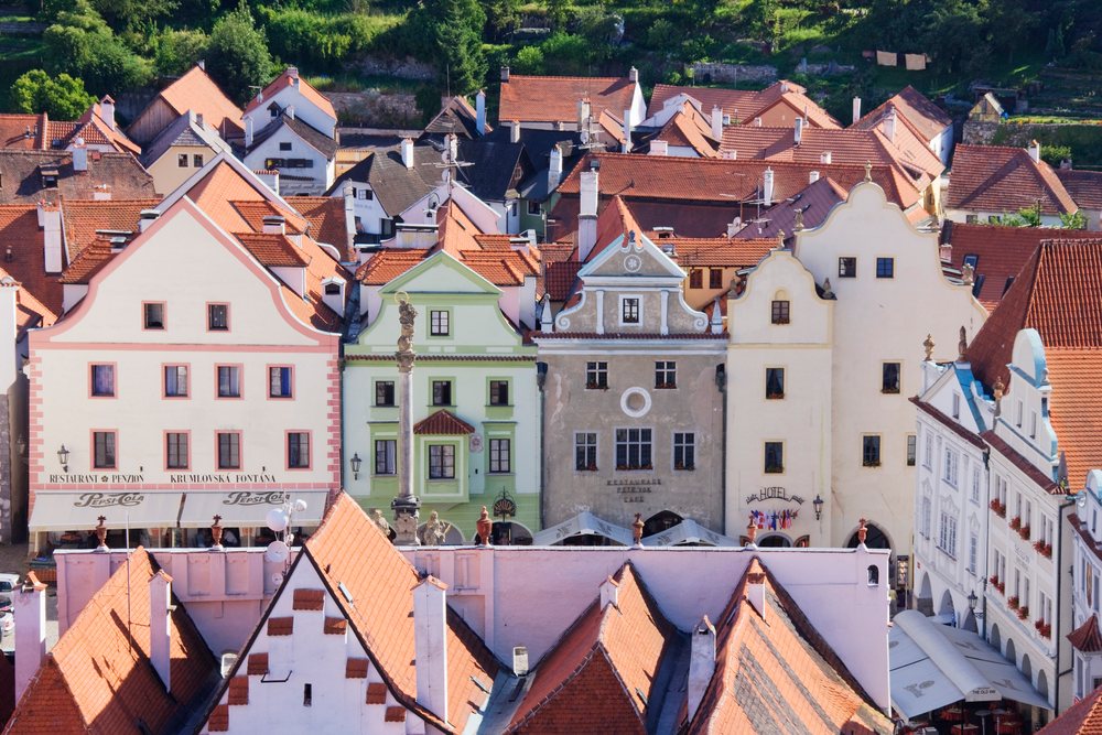 Town square with historic rooftops, bohemia
