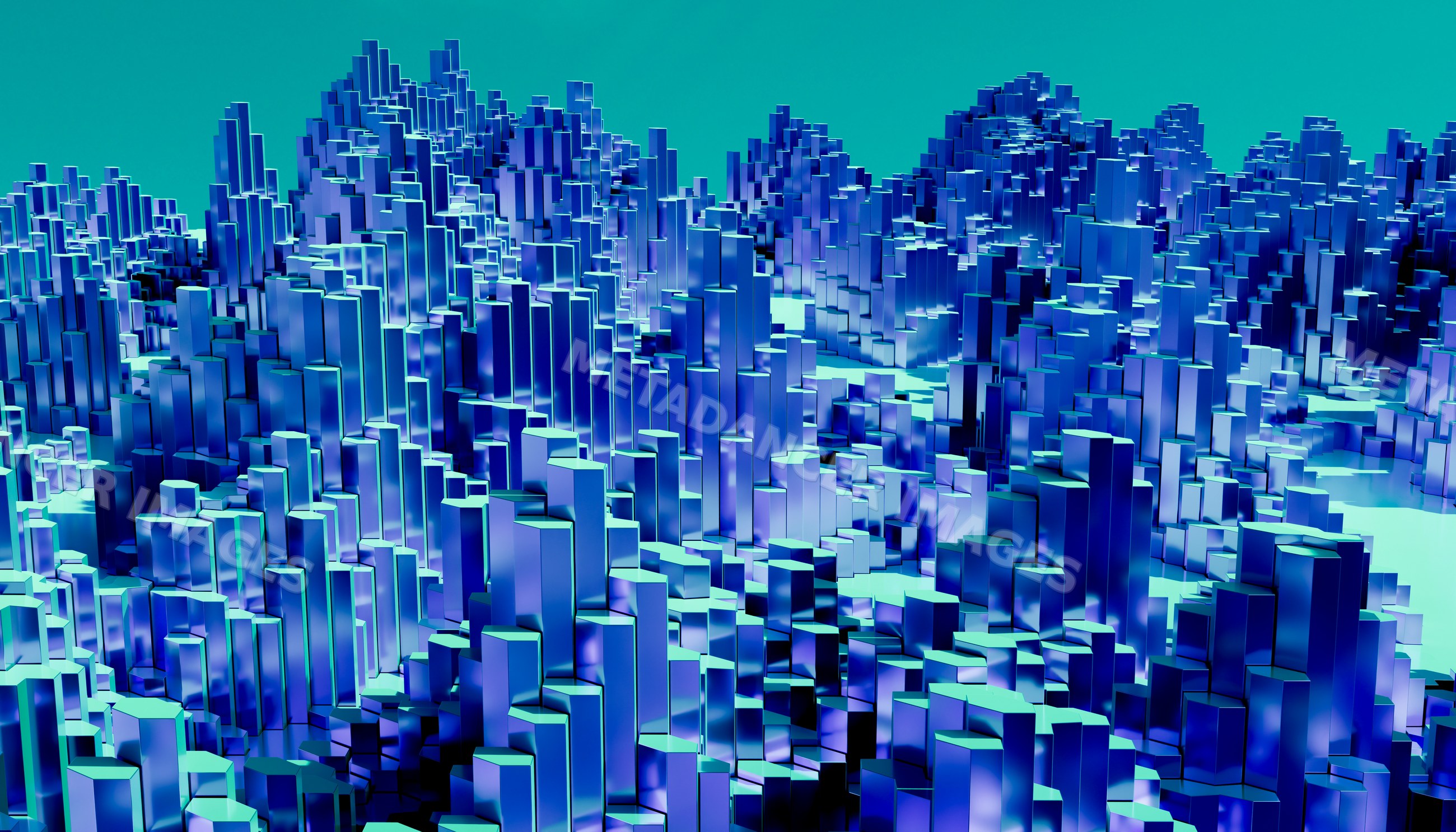 Abstract digital landscape made of blue hexagonal 3d columns