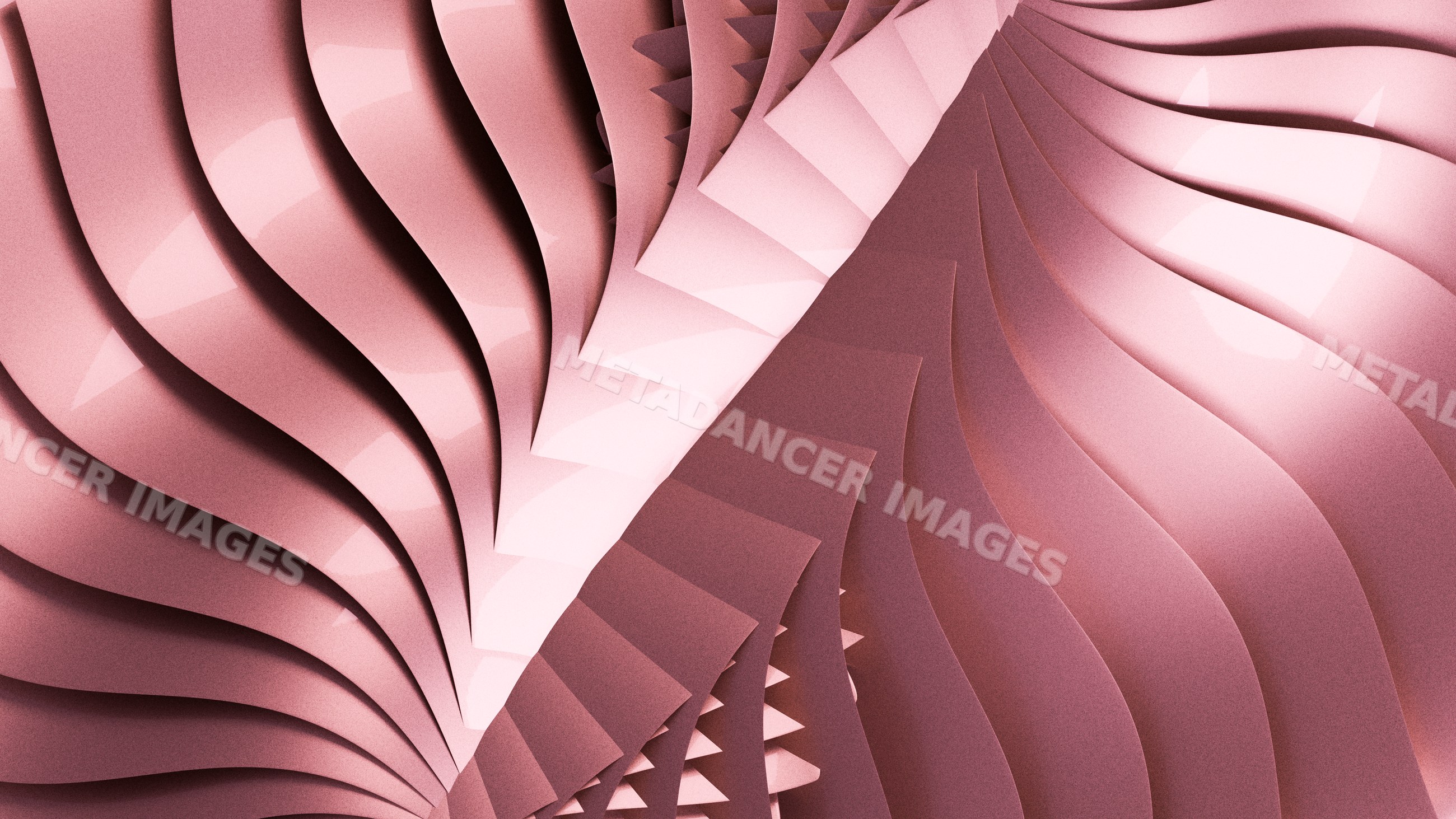 Abstract layered curved pink surfaces in digital illustration