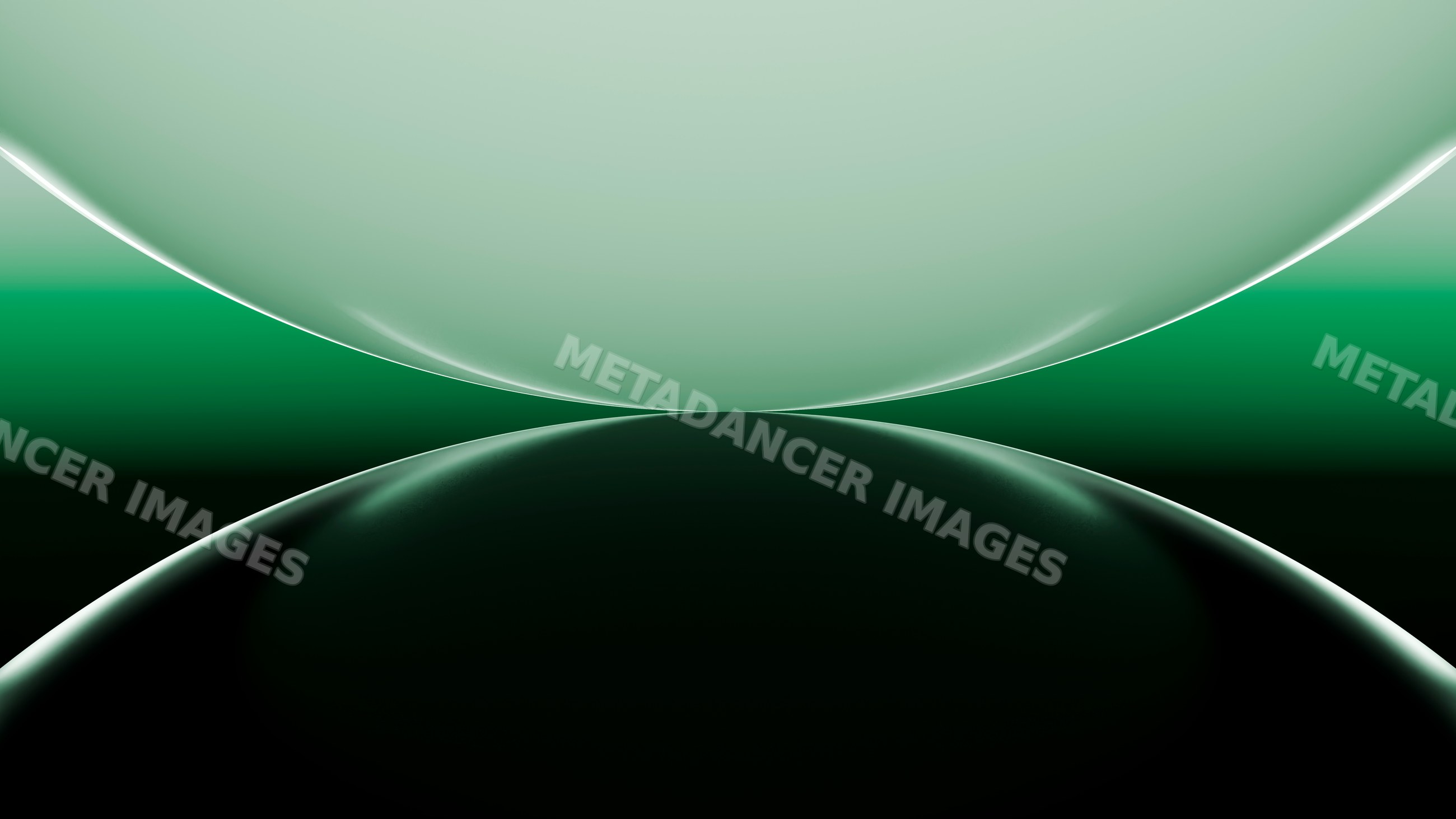 Abstract digital art with reflective green and black curved shapes